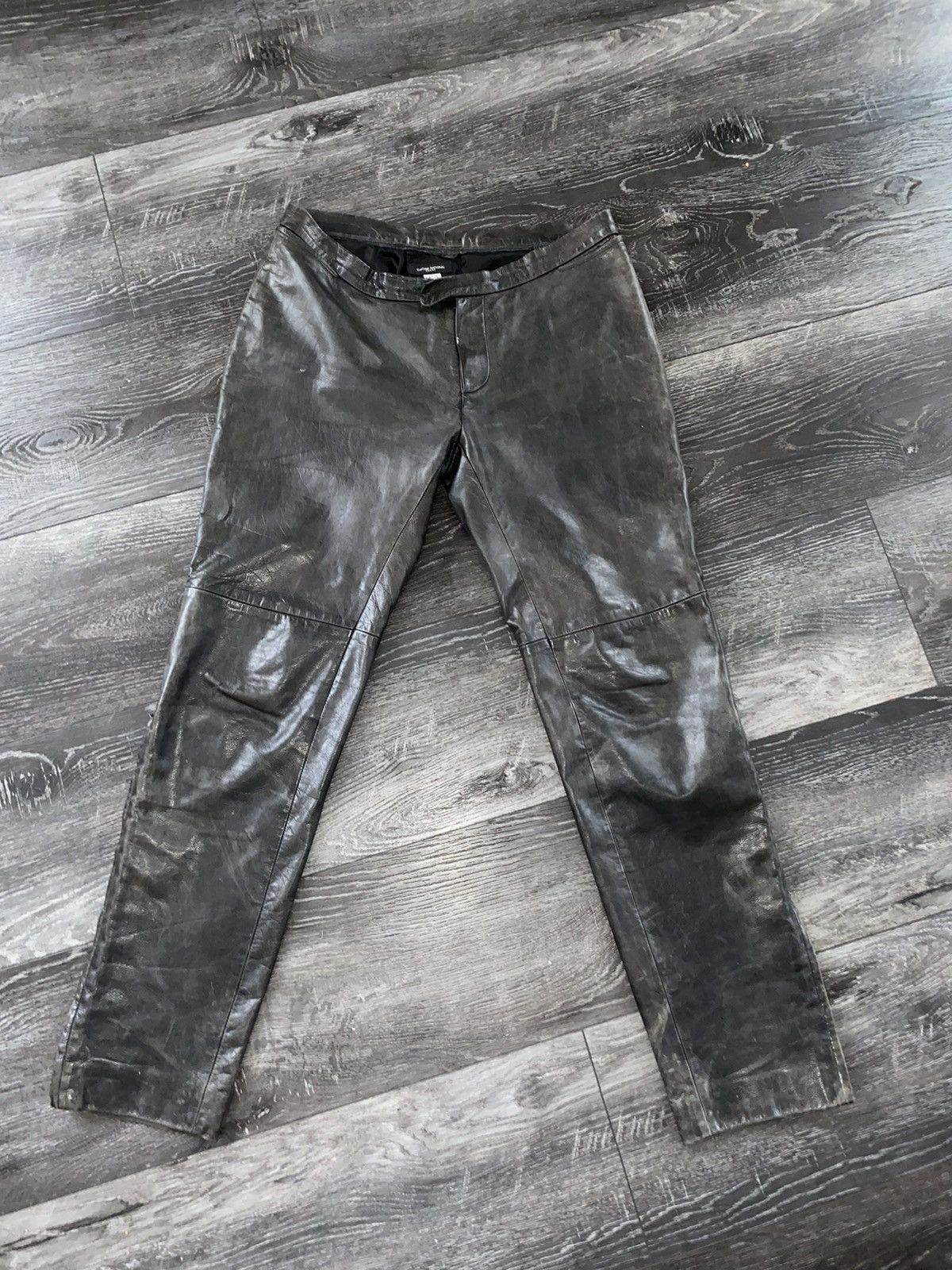 image of Vintage Costume National Leather Pants Zipper Flare in Black, Men's (Size 34)