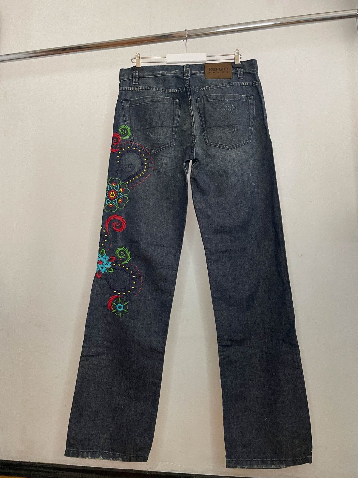 image of Distressed Denim x Kenzo Homme Distressed Embroidered Jeans in Navy Grey, Men's (Size 32)