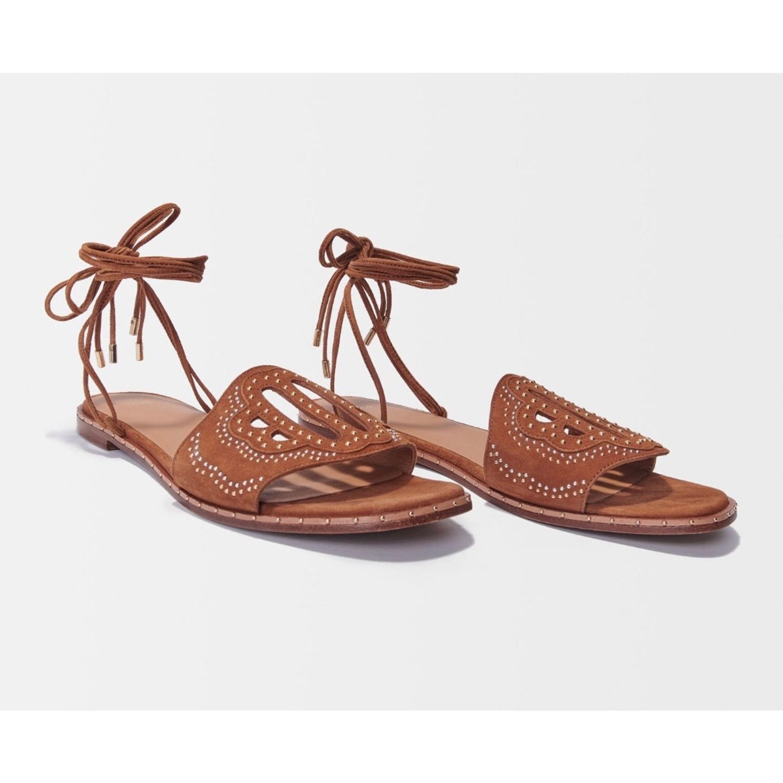 Maje NEW MAJE Flat Studded Lace Up Sandals Camel size 40 / 9.5 Size US 6.5 / IT 36.5 - 3 Thumbnail