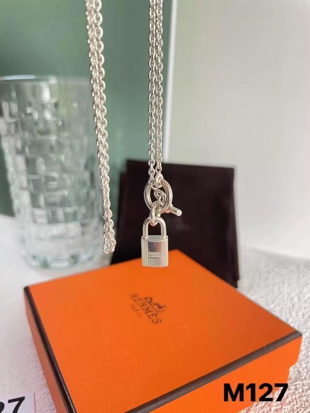 Hermes HERMES 925 Silver Lock Pendant Necklace 40cm M127 New Size ONE SIZE - 5 Thumbnail