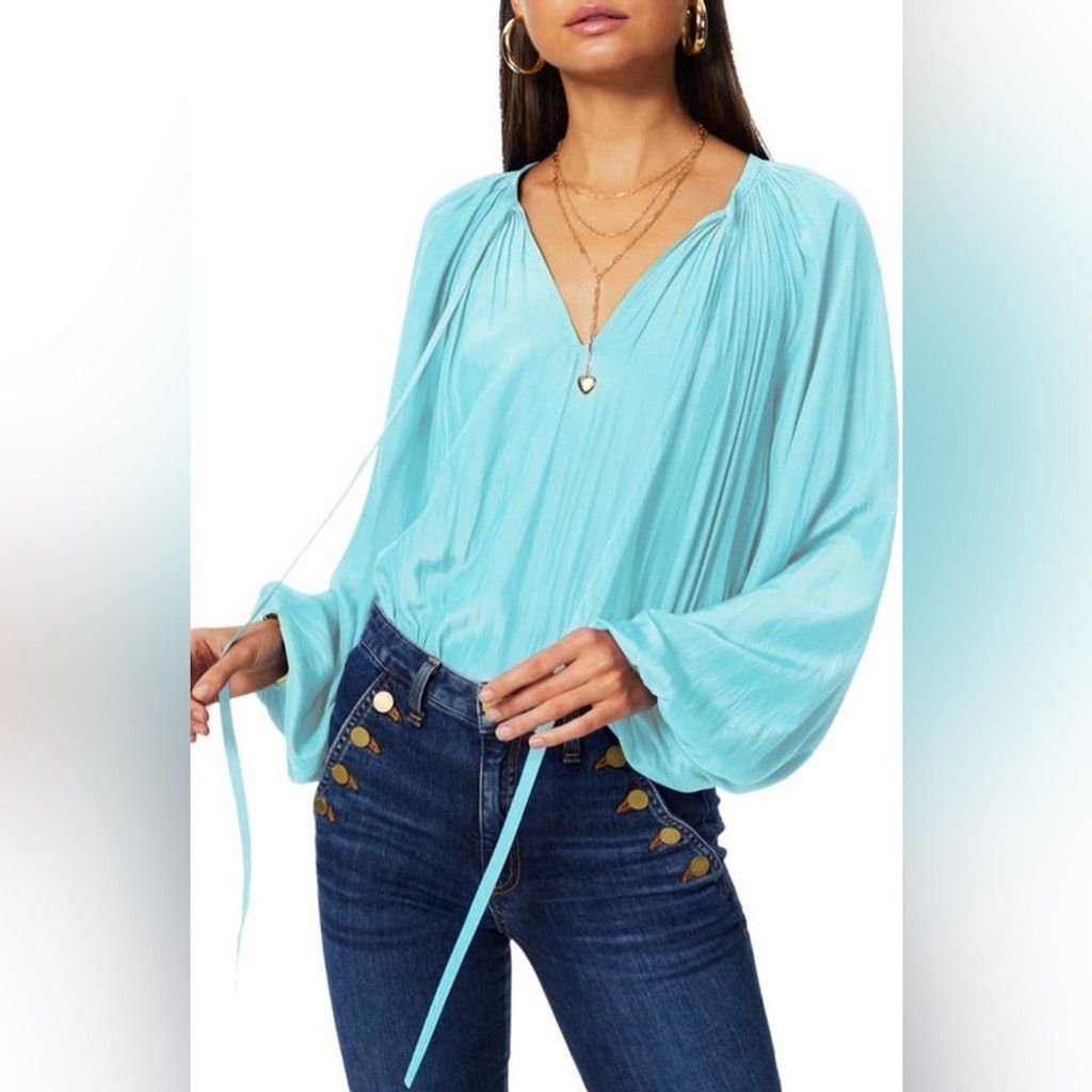 AVEC LES FILLES Avec Les Filles Torquoise Boho Style Blouse Size S Size S / US 4 / IT 40 - 2 Thumbnail