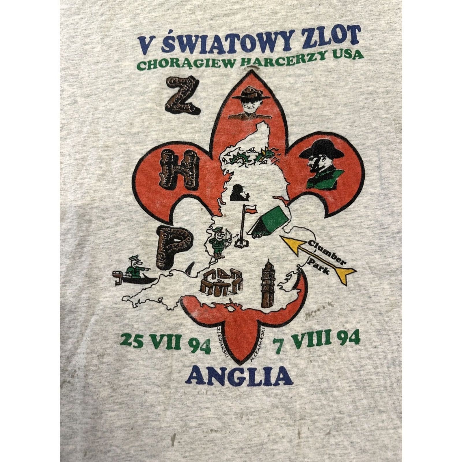 Fruit Of The Loom VINTAGE Polish T Shirt Scout Banner World Rally 1994 XL Gray Mens 90s Single Stitch Size US XL / EU 56 / 4 - 5 Thumbnail