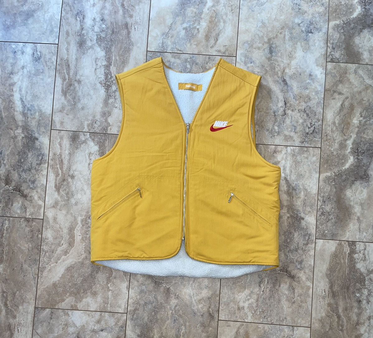 image of Nike Reversible Nylon Sherpa Vest Mustard Yellow Xl, Men's