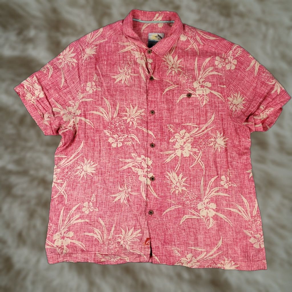 Tommy Bahama Tommy Bahama Shirt Mens XL Red Linen Hawaiian Button Up Short Sleeve Size US XL / EU 56 / 4 - 1 Thumbnail