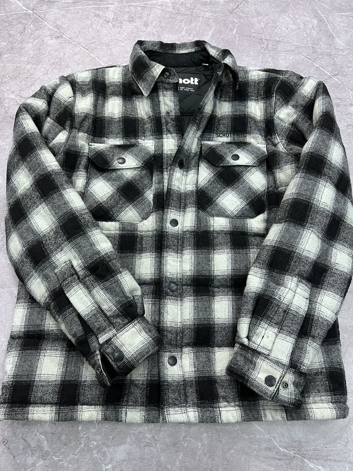 Schott × Vintage Schott NYC DOWN Wool SHIRT BUTTON Jacket BOMBER Size US M / EU 48-50 / 2 - 7 Thumbnail