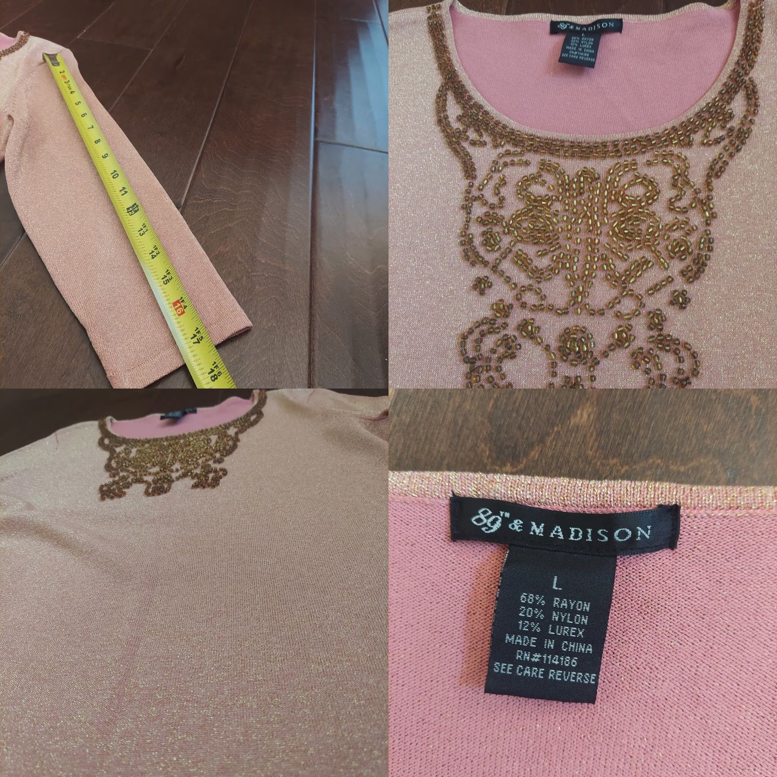 Madison Madison Blouse Shirt Pink Glitter Studded Bead Round Neck Long Sleeve Women's L Size L / US 10 / IT 46 - 11 Thumbnail
