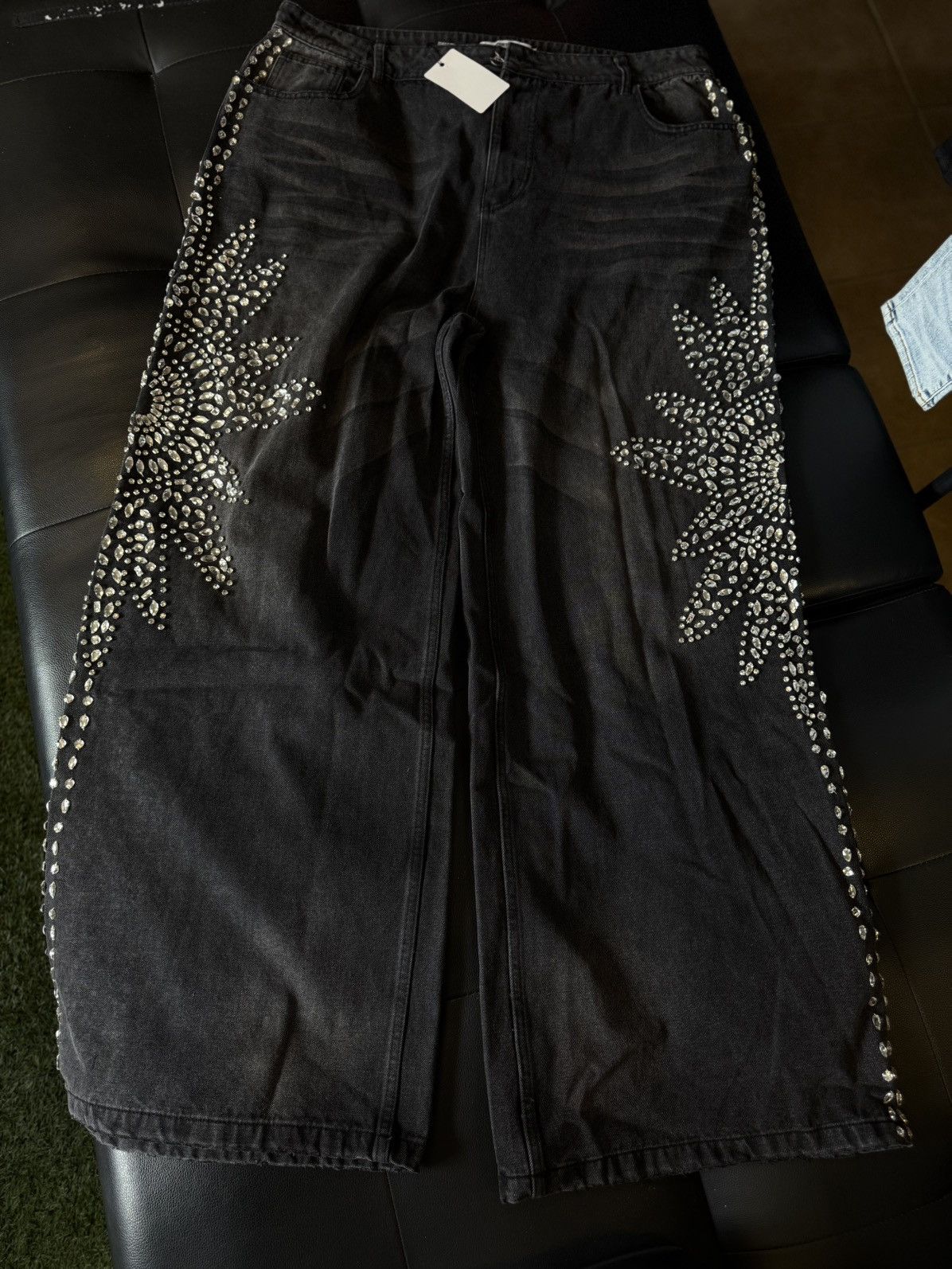 Vale Valley Stone Crystal Rhinestone Baggy Black Jeans Size 38 Size US 38 / EU 54 - 7 Thumbnail