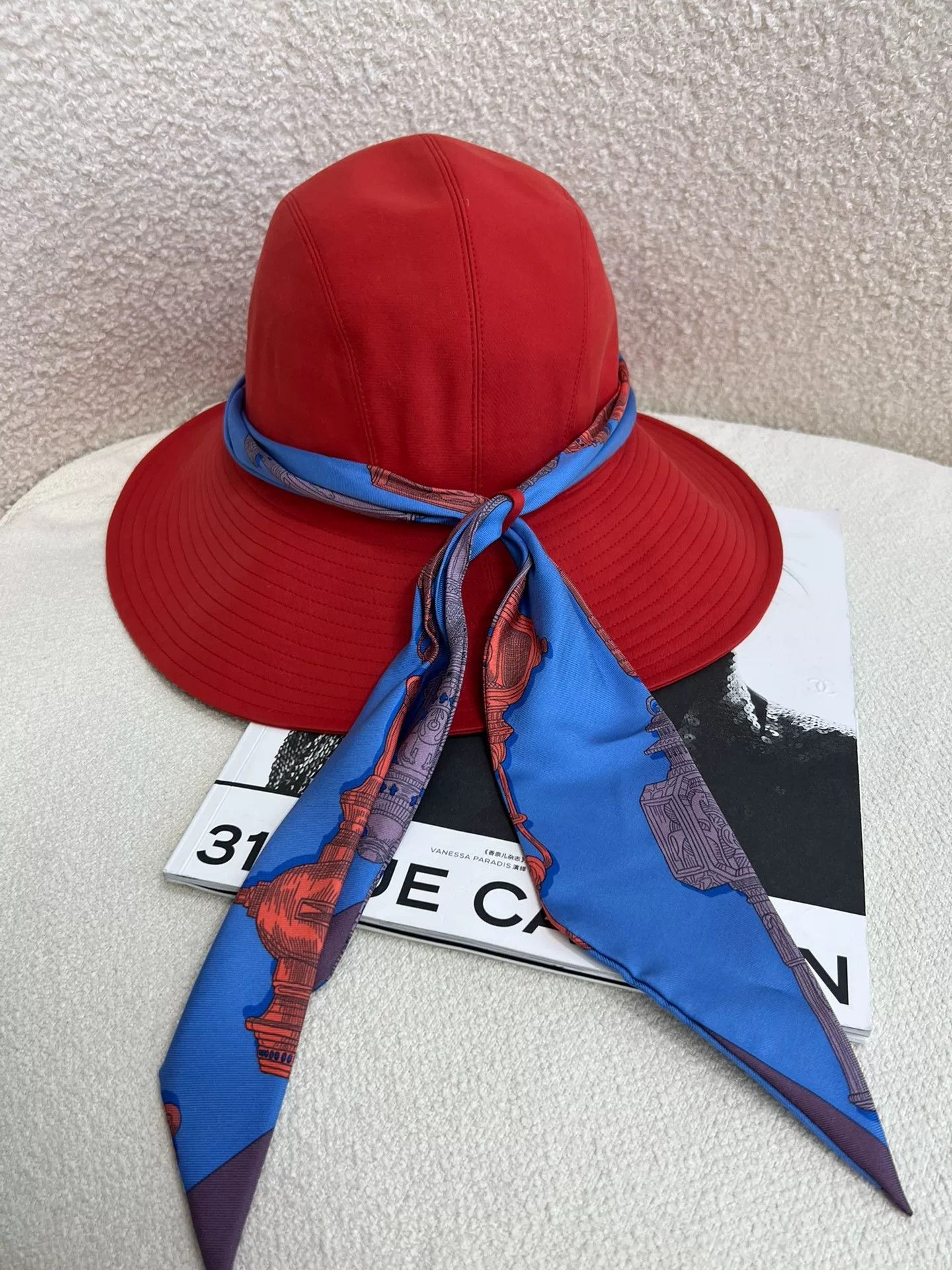 Hermes Hermes Red Silk Scarf Bucket Hat Size ONE SIZE - 1 Thumbnail