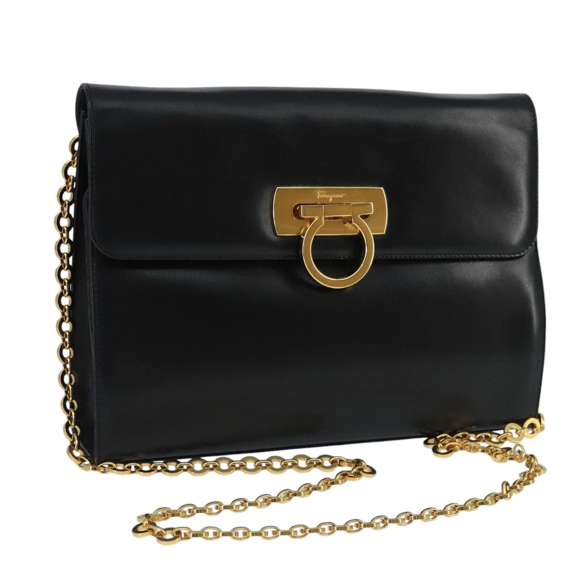 Salvatore Ferragamo Gancini Black Leather Shoulder Bag (Pre-Owned) Size ONE SIZE - 1 Thumbnail