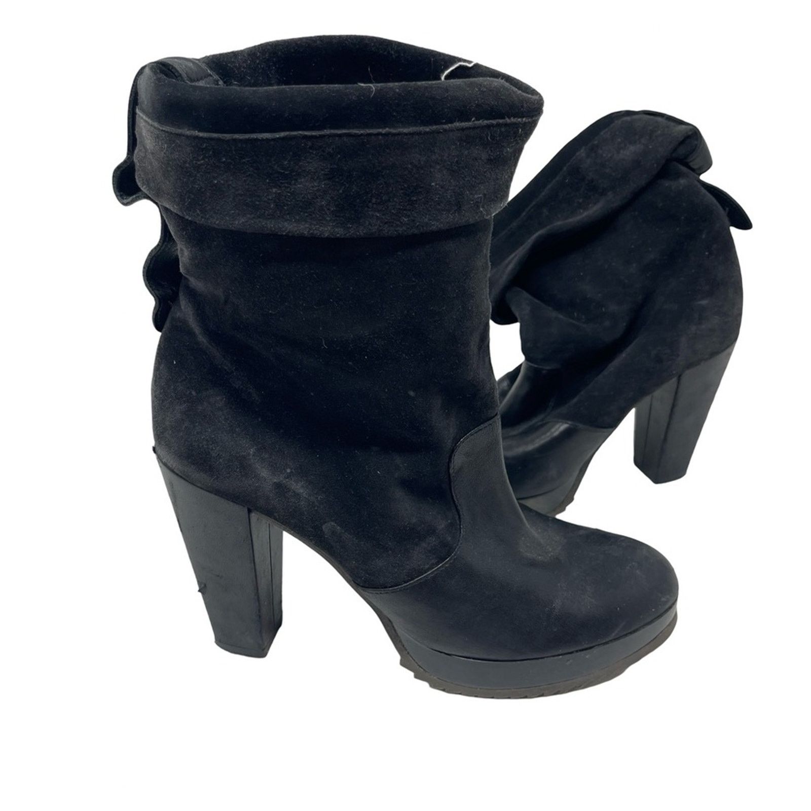 Robert Clergerie black block heel pull on leather suede boot