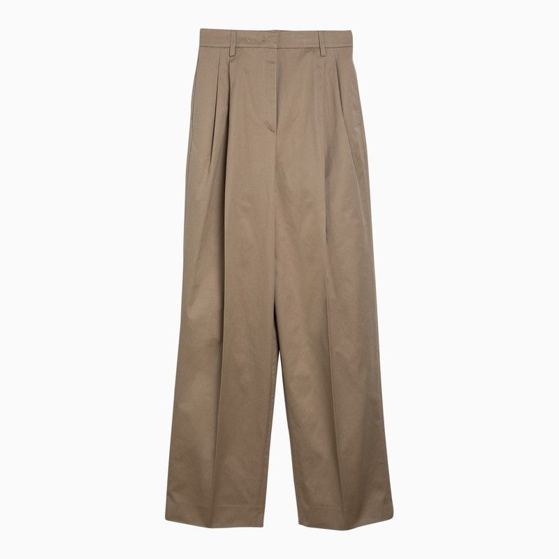image of Prada Khaki Cotton Trousers With Pleats in Beige, Women's (Size 28)