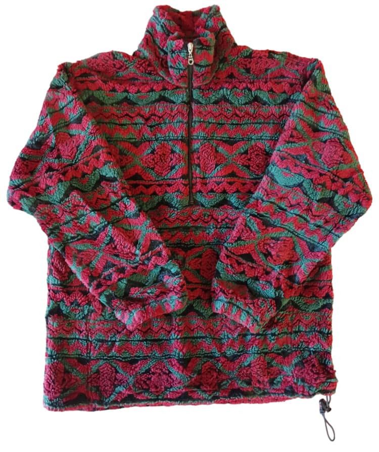 image of Vintage 90's Woolrich Navajo Aztec Half Zipper Fleece in Red Mix, Men's (Size Medium)