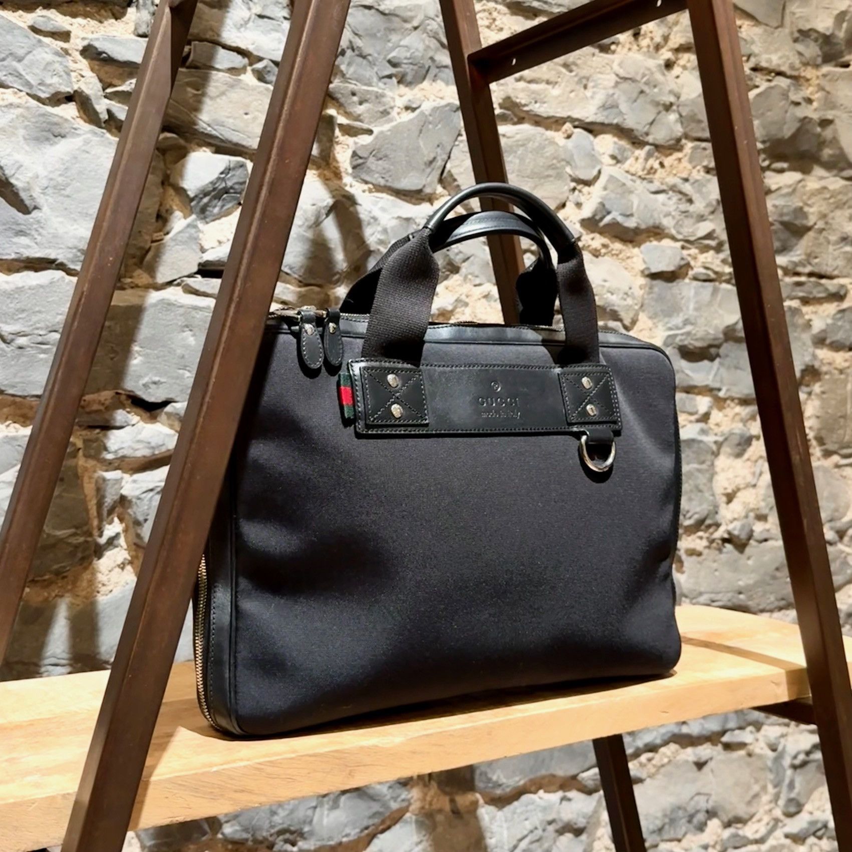 Gucci Gucci Black Canvas Leather Sherry Line Business Bag Size ONE SIZE - 2 Thumbnail