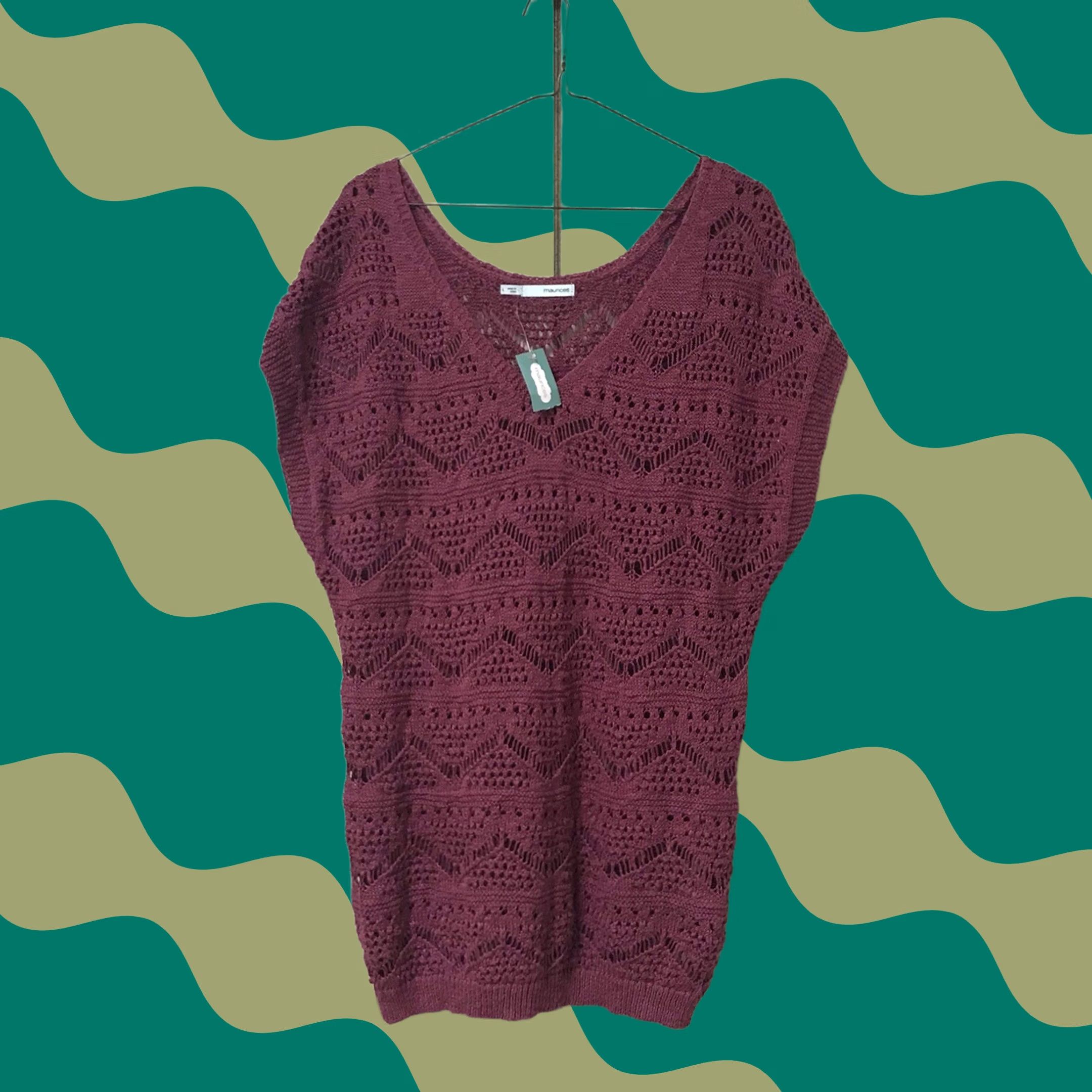 Vintage Maurices Women Pink Scoopy V-Neck Zigzag Open Knit Sleeveless Sweater Vest L Size L / US 10 / IT 46 - 1 Thumbnail