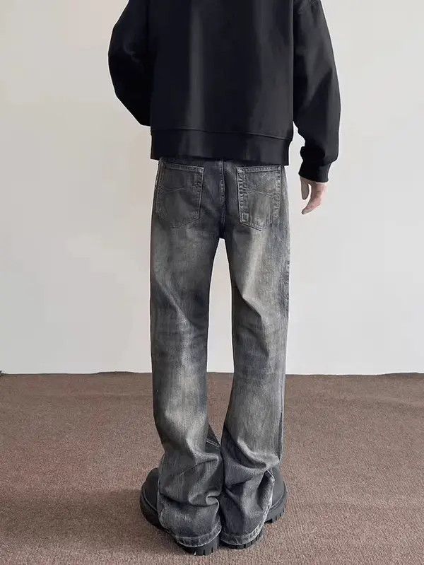 Japanese Brand × Jean Street distressed straight-leg micro-flared ink-dotted jeans Size US 32 / EU 48 - 3 Thumbnail