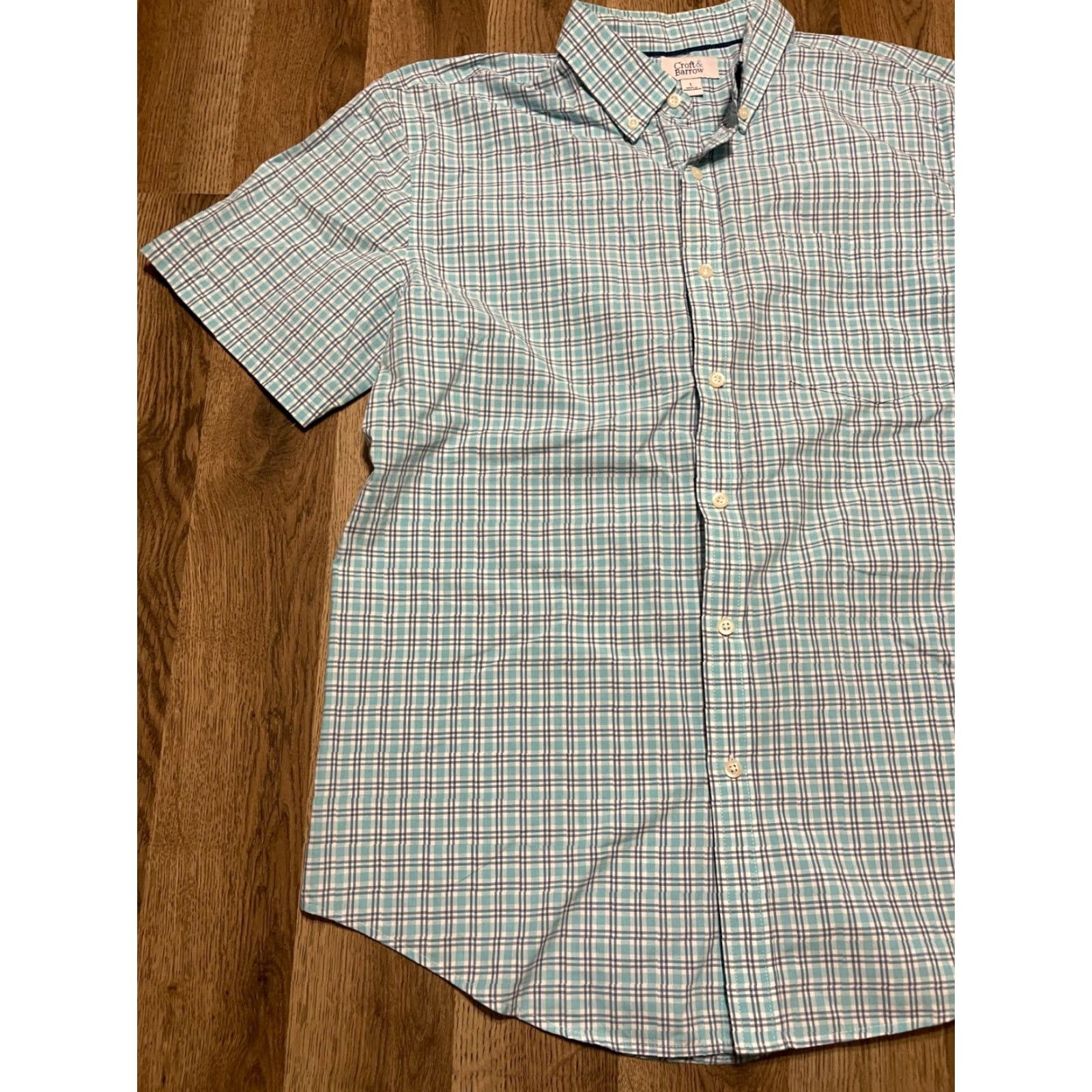 Croft & Barrow Croft & Barrow Shirt, Men's Large, Button Up, Short Sleeve, Plaid, Blue White, Casual, Regular, Collared, Men, Button-Up Shirt Size US L / EU 52-54 / 3 - 4 Thumbnail