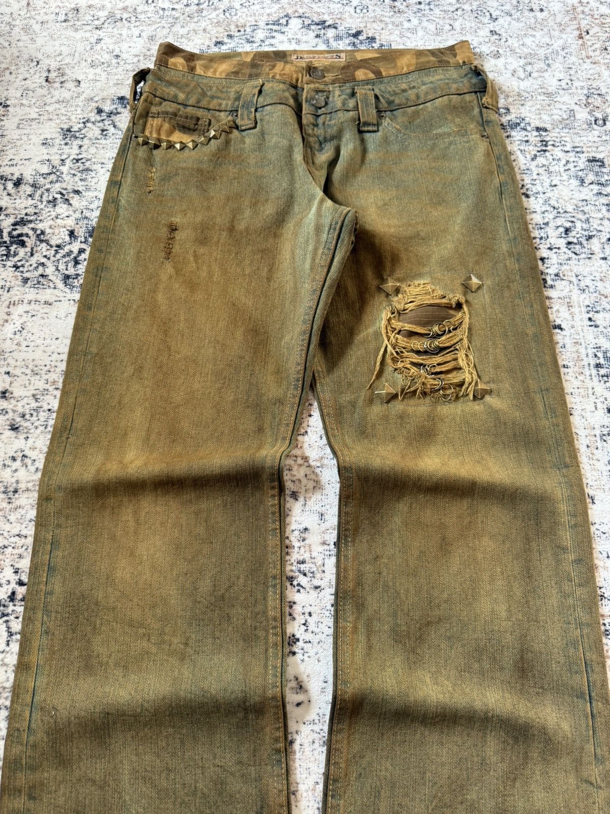 If Six Was Nine Daily Topics Mud Wash Double Waist Pierced Studded Jeans Size US 30 / EU 46 - 3 Thumbnail