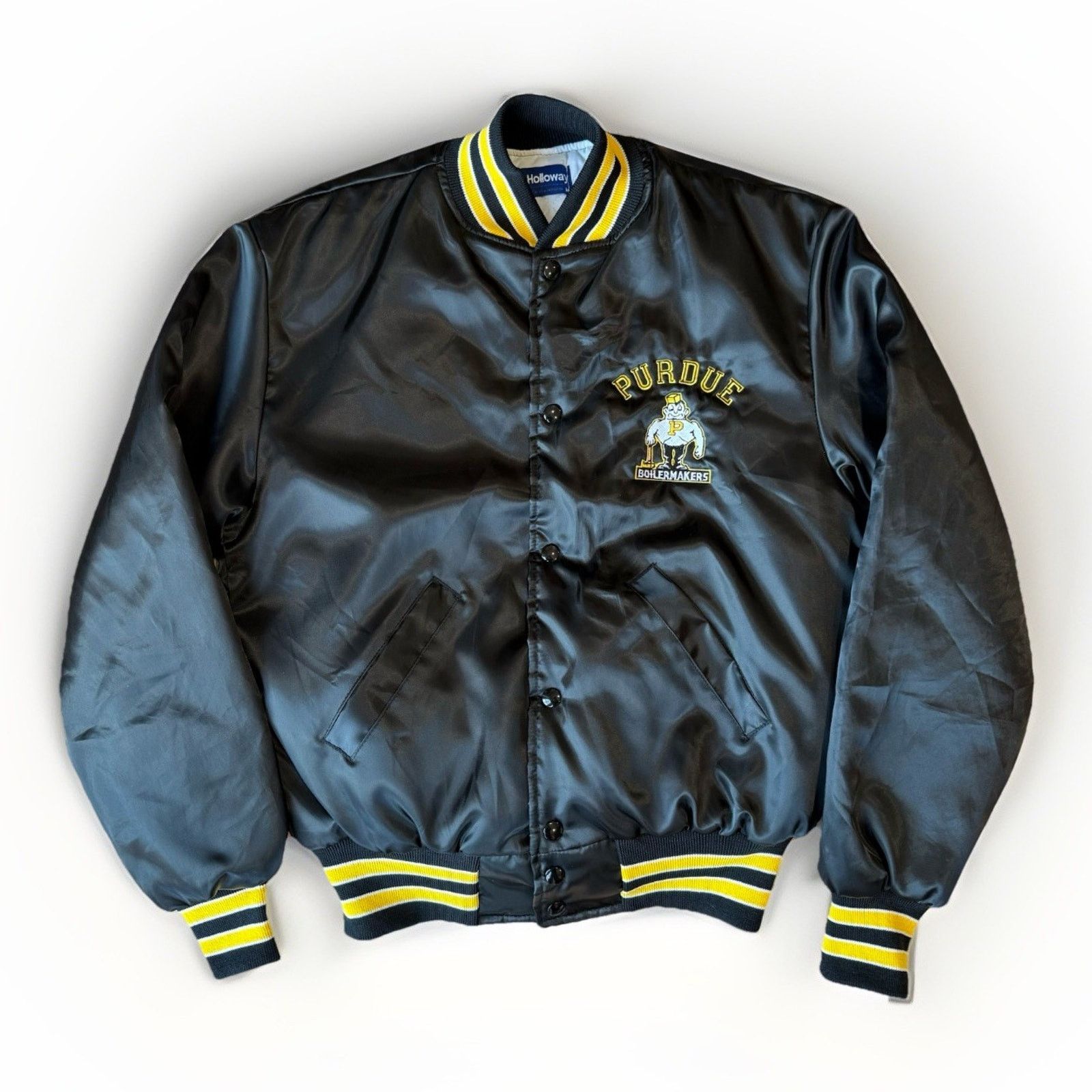 Vintage Vintage Purdue Boilermakers Bomber Jacket Medium Black Satin Size US M / EU 48-50 / 2 - 1 Thumbnail