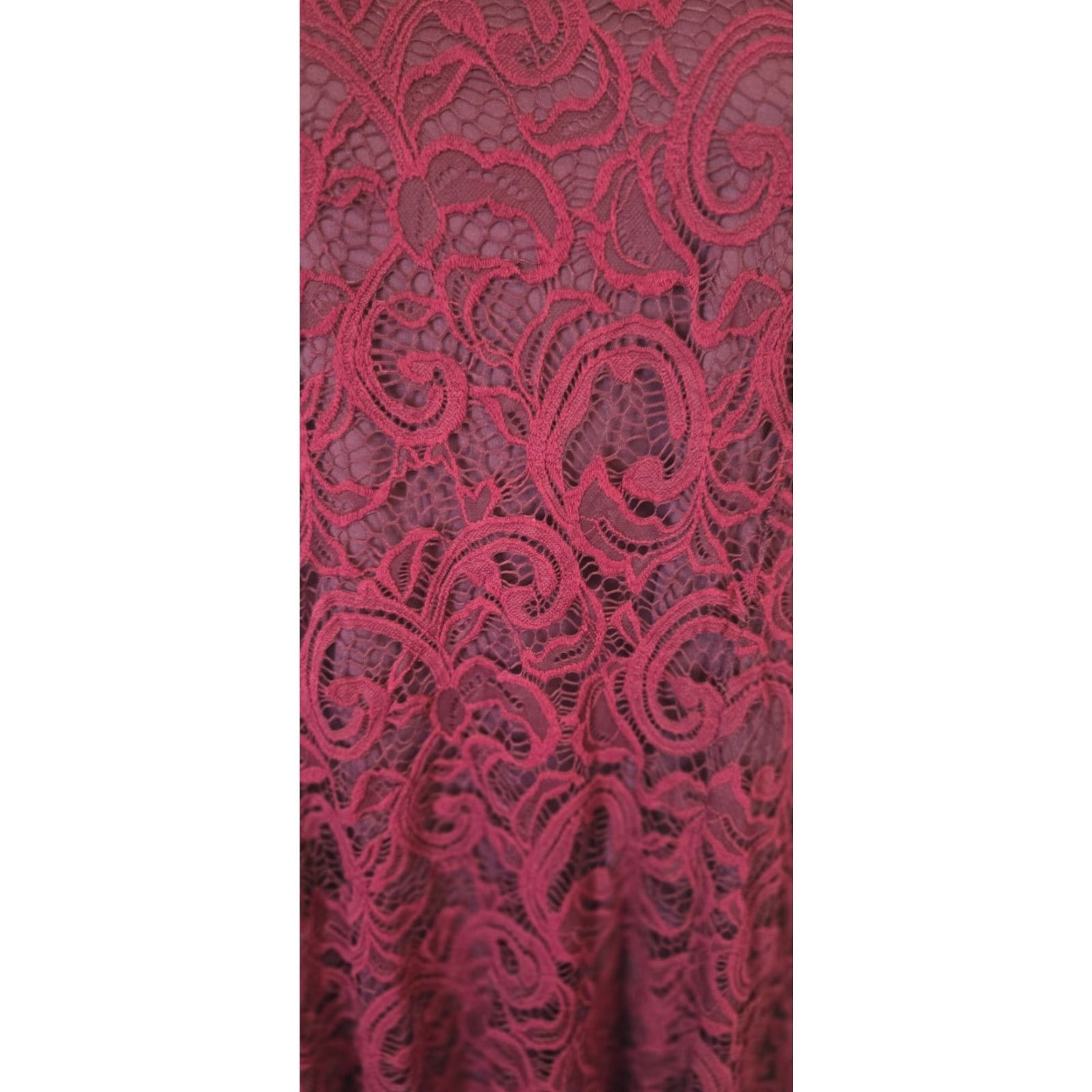 Vintage Olivia Mathews Burgundy Lace Lined Cocktail Dress A-Line Plus 2XL Boho Gothic Knee Length Women Size XXL / US 16-18 / IT 52-54 - 6 Thumbnail