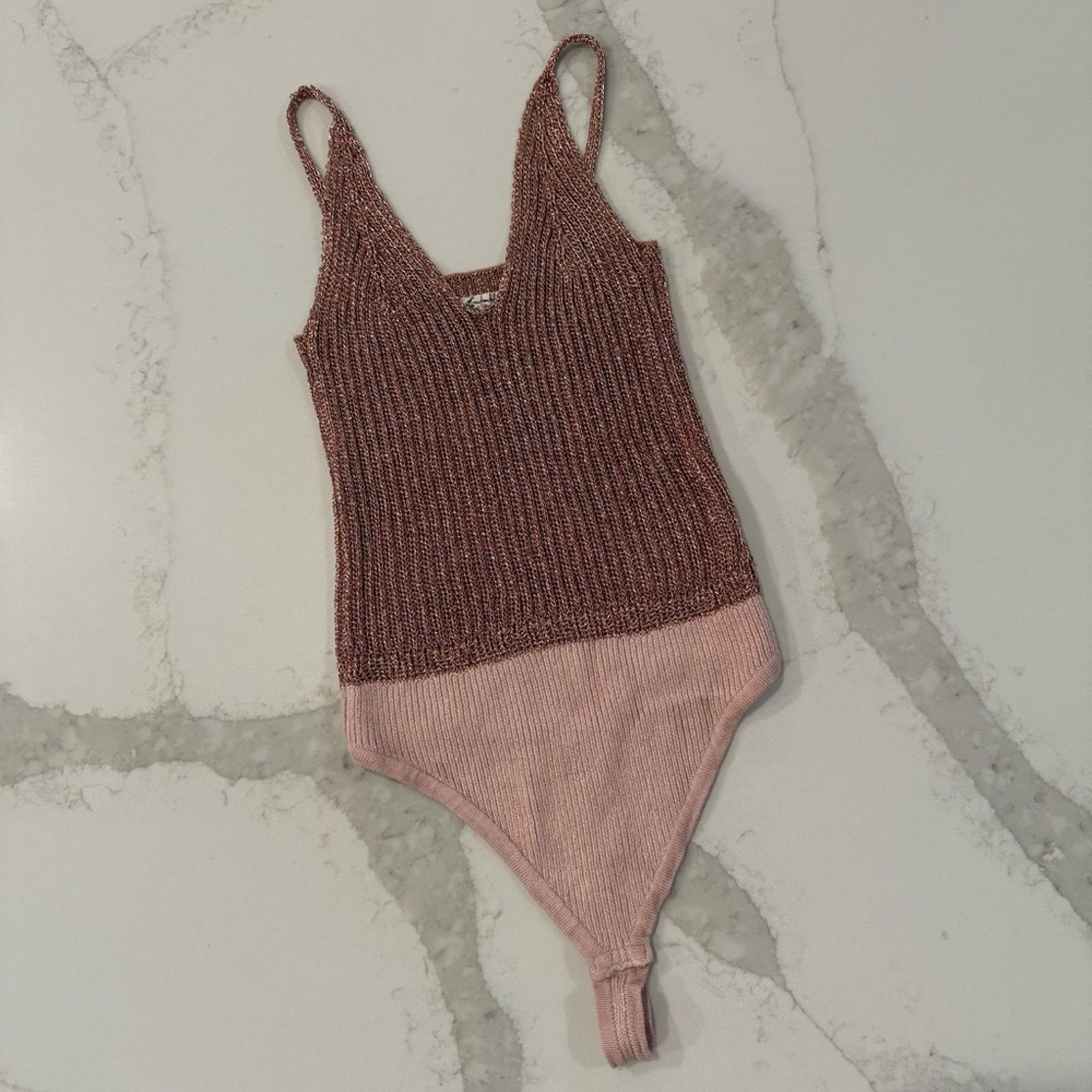 Free People Intimately Free People Rose Metallic Knit Bodysuit Womens XS Size XS / US 0-2 / IT 36-38 - 3 Thumbnail