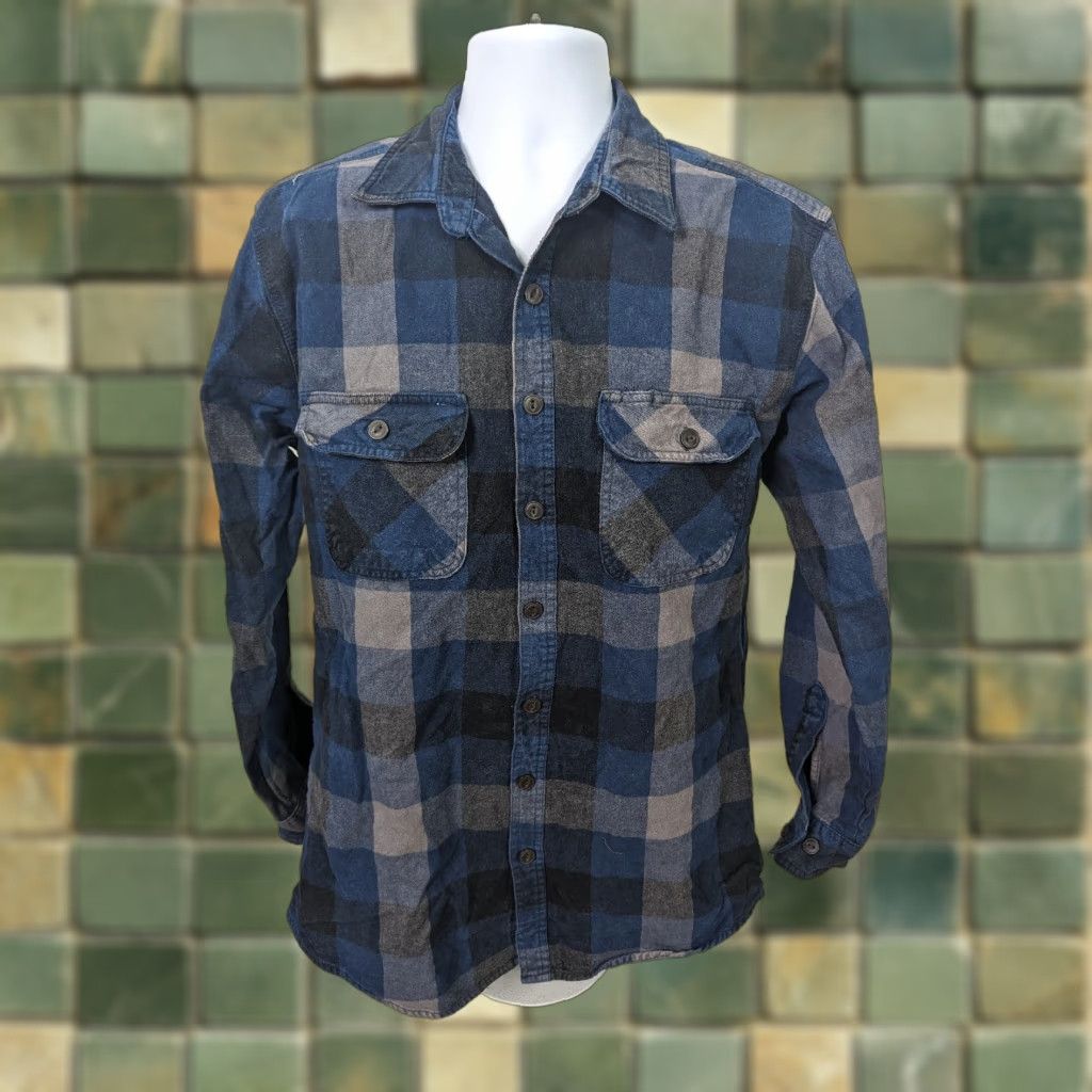 Vintage Work n' Sport Mens Plaid Long Sleeve Flannel Shirt LT Large Tall Blue Check Button-Up Big & Tall Mens Size US L / EU 52-54 / 3 - 1 Thumbnail