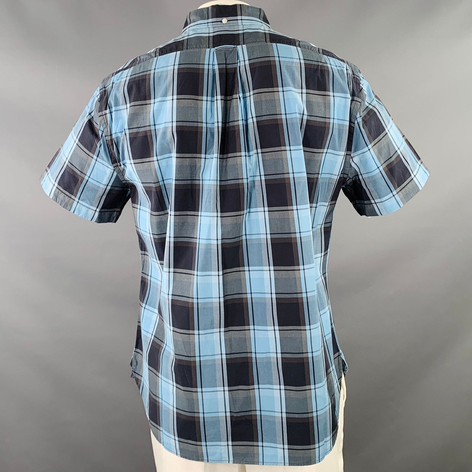 Todd Snyder Blue Navy Checkered Cotton One Pocket Short Sleeve Shirt Size US XL / EU 56 / 4 - 3 Thumbnail