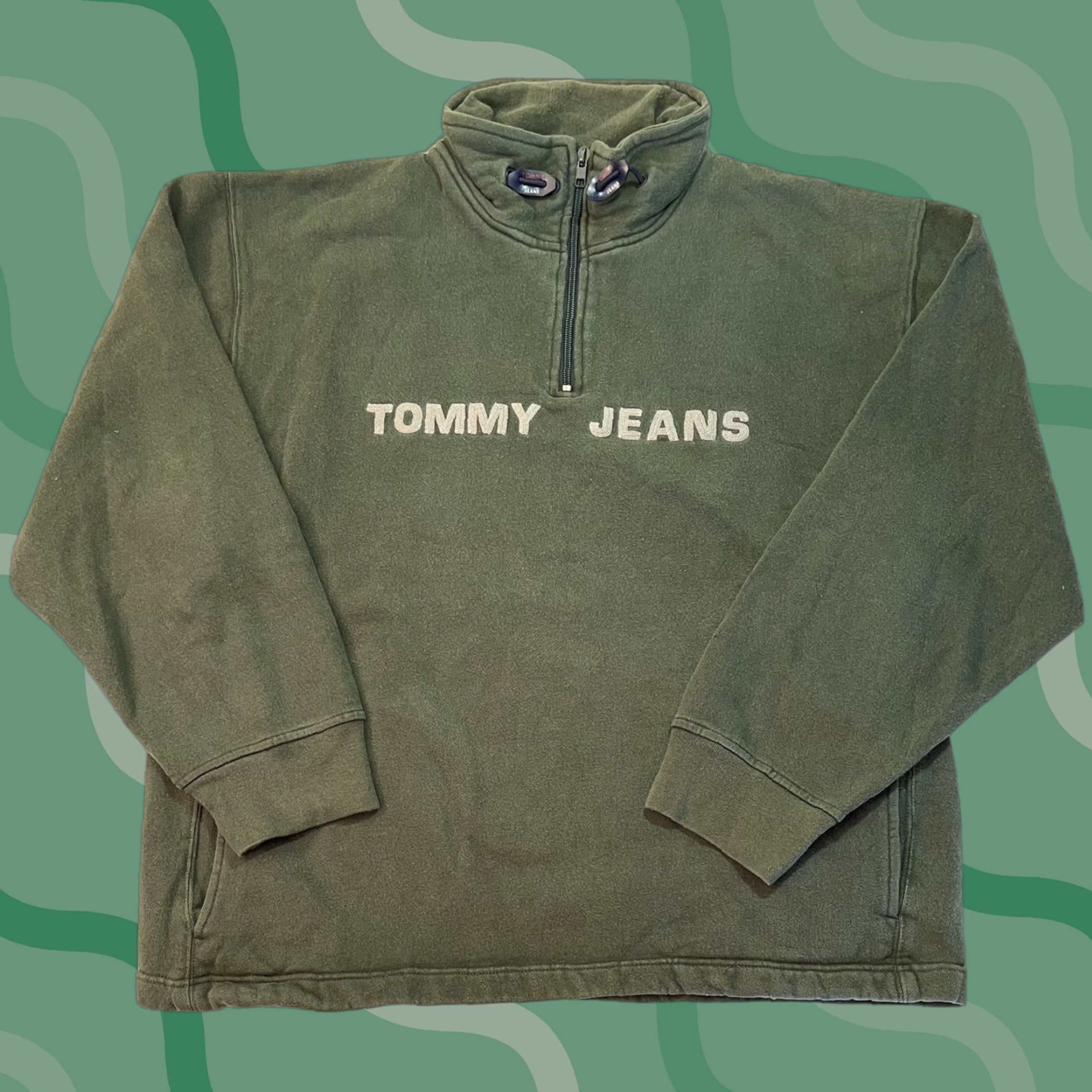 Tommy Hilfiger VINTAGE Tommy Hilfiger Tommy Jeans Pullover 1/4 Zip Sweater Shirt Mens 2XL Green 90s Size US XXL / EU 58 / 5 - 1 Thumbnail