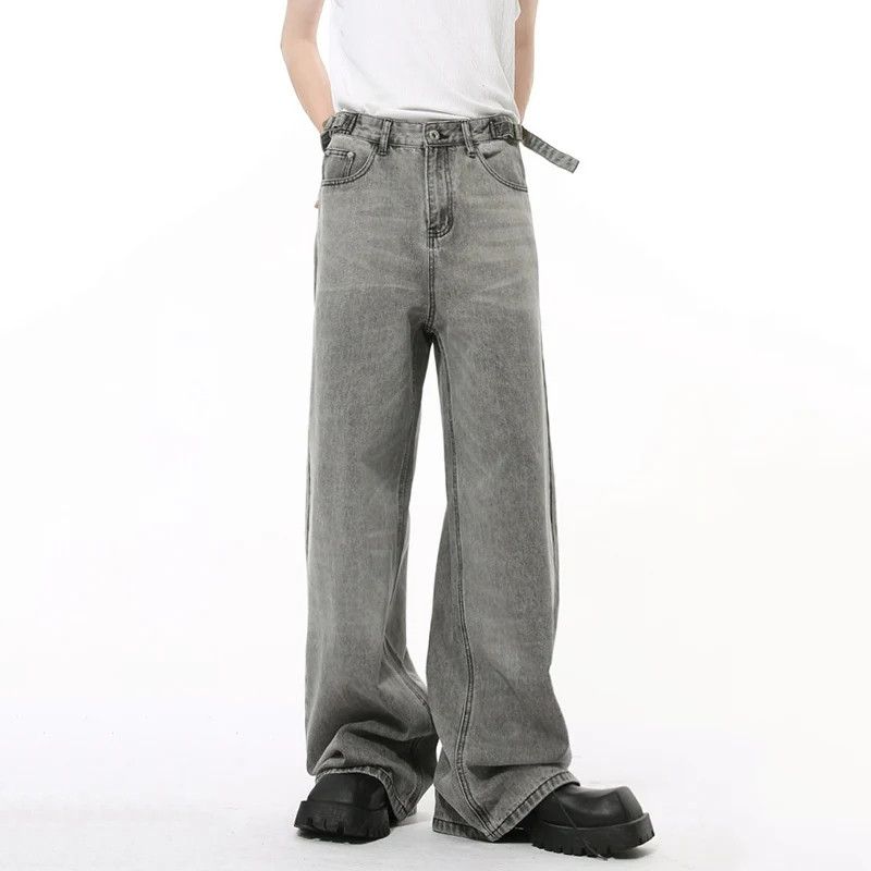 Japanese Brand × Jean Adjustable Belt Solid Grey Colour Loose Jeans Size US 29 - 1 Thumbnail