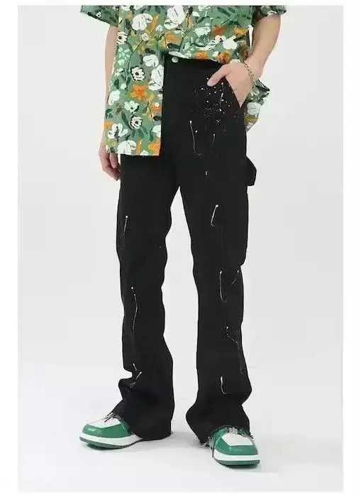 Japanese Brand Paint Splatter Wide Leg Stack Denim Jeans, Flare Size US 32 / EU 48 - 5 Thumbnail
