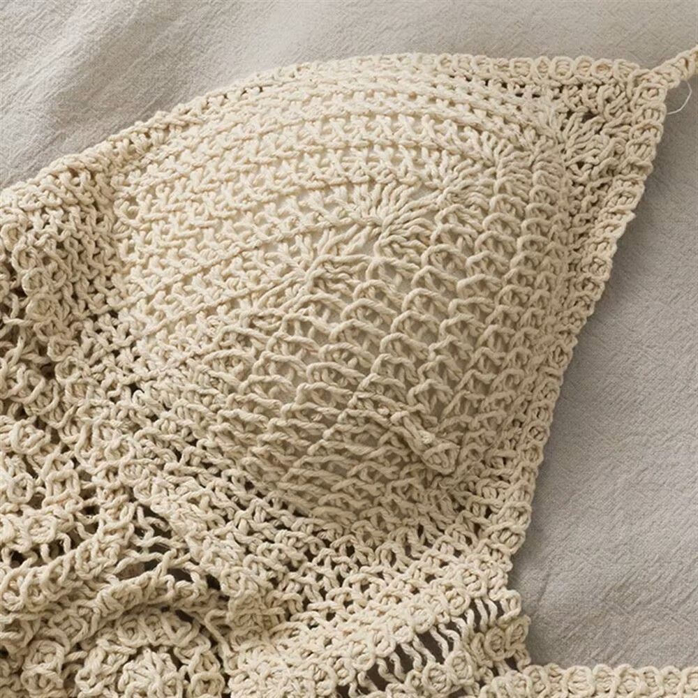 Other Cream Handmade Crochet Lace Halter Bralette Top, Crop Top Size ONE SIZE - 3 Thumbnail