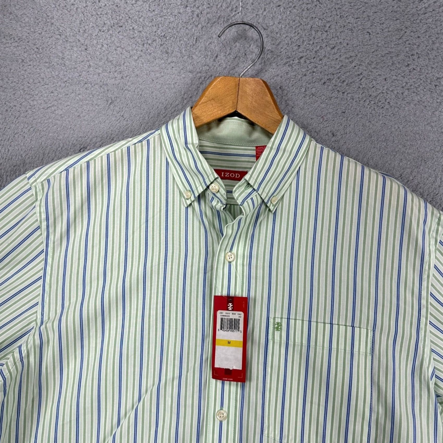 Izod IZOD Adult Mens Button-Down Shirt Medium Green Blue Striped Long Sleeve Logo NEW Size US M / EU 48-50 / 2 - 2 Thumbnail
