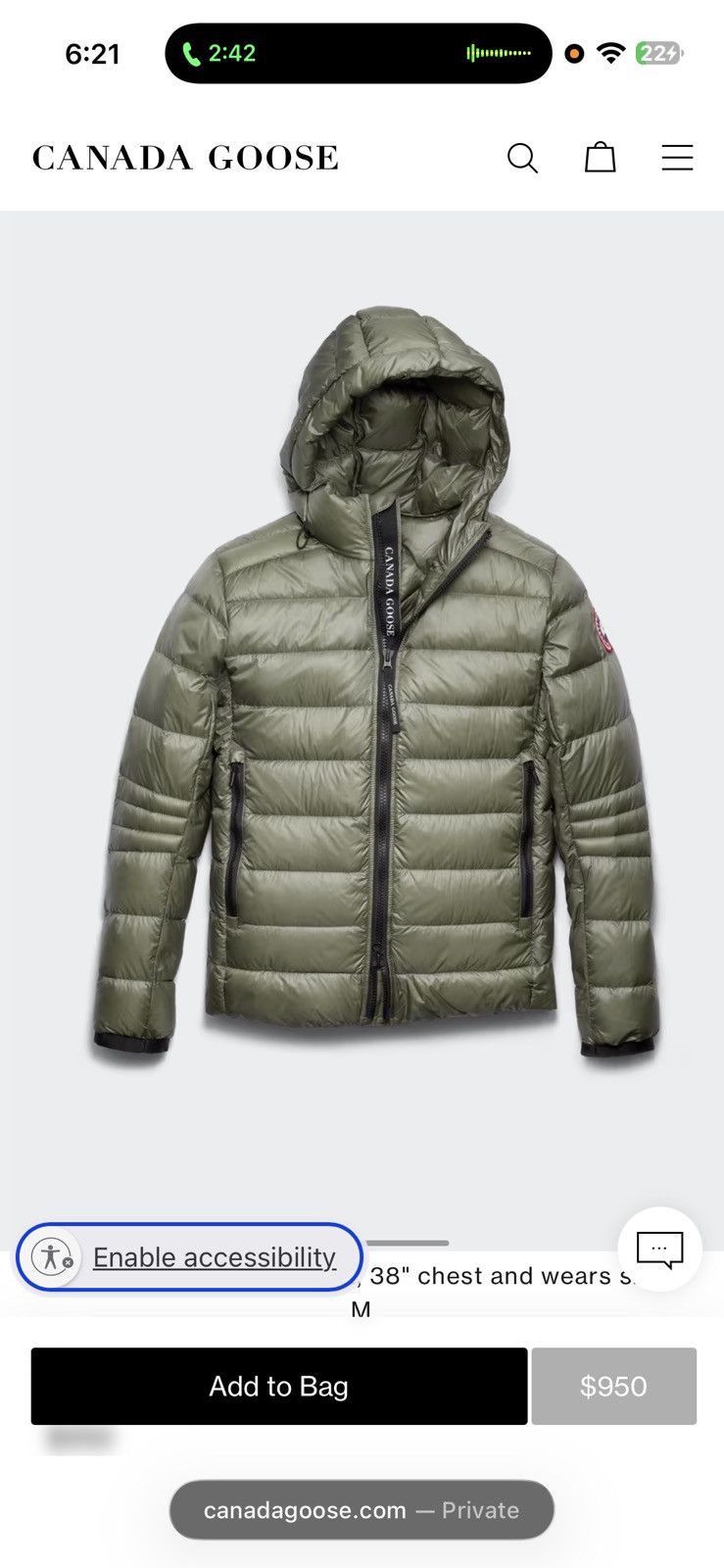 Canada Goose Crofton Hoodie Sagebrush Shiny Material Size US XXL / EU 58 / 5 - 4 Thumbnail