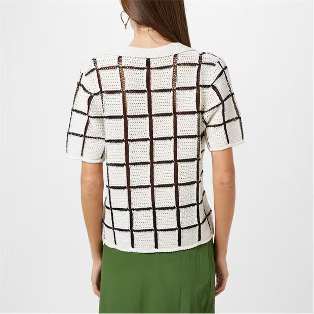 Dries Van Noten o1g2r1mq1024 Block Stitch Polo Top in Cream & Black Size S / US 4 / IT 40 - 4 Thumbnail