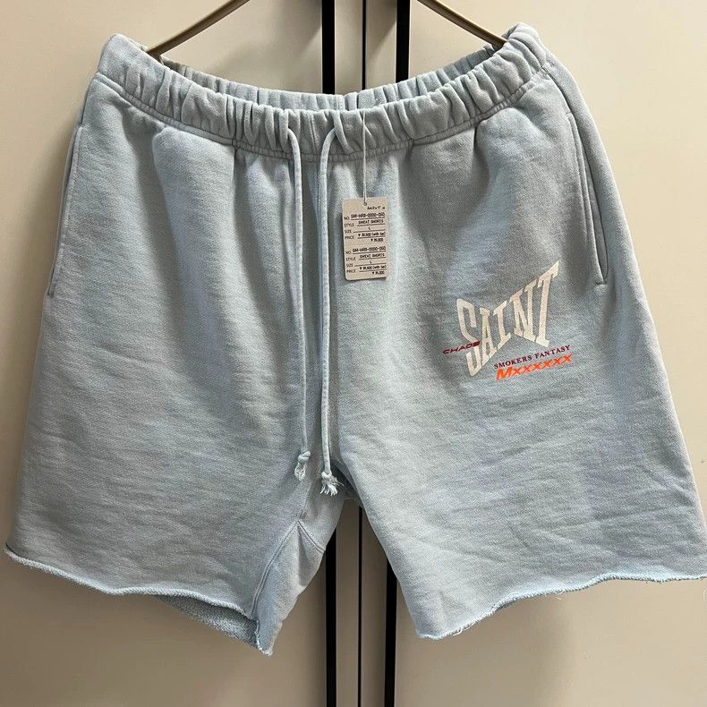 Saint Michael SAINT Mxxxxxx Blue Ribbon Logo Sweat Shorts - dmc Size US 34 / EU 50 - 1 Thumbnail