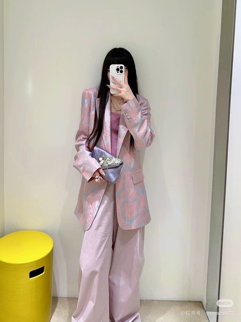 Dries Van Noten DRIES VAN NOTEN Pink spring Baroque jacquard suit jacket Size S / US 4 / IT 40 - 1 Thumbnail