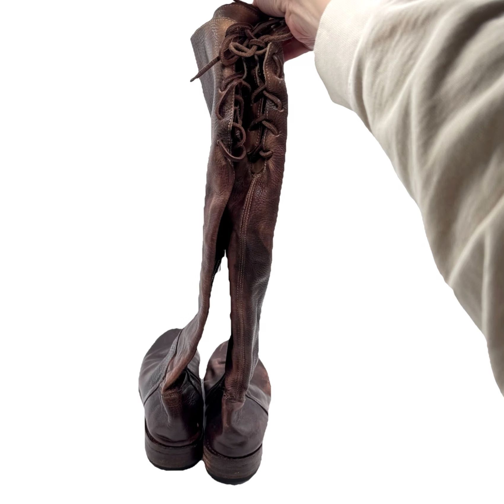 Bed Stu Bed Stu Manchester Boots 9.5 Leather Knee High Riding Boot Brown Black Distressed Zip Leather Shaft Regular Calf Women Block Heel Vintage No N/A Size US 10 / IT 40 - 4 Thumbnail
