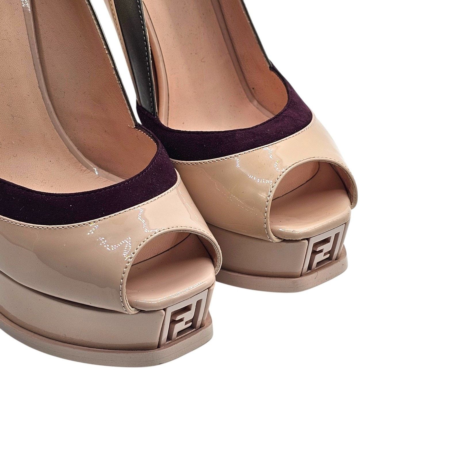 Fendi FF Logo Leather Platform High Heel Pumps Shoes Beige EU 37 Size US 7 / IT 37 - 6 Thumbnail
