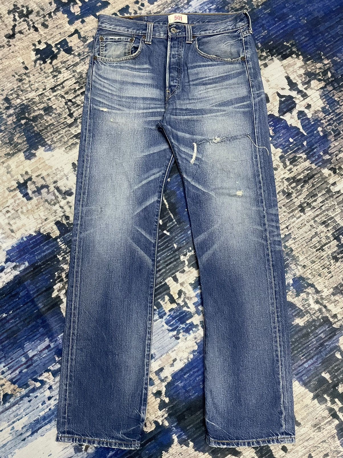 Levi's Levis 501 Distressed Faded Straight Jeans Button Fly Size US 32 / EU 48 - 1 Thumbnail
