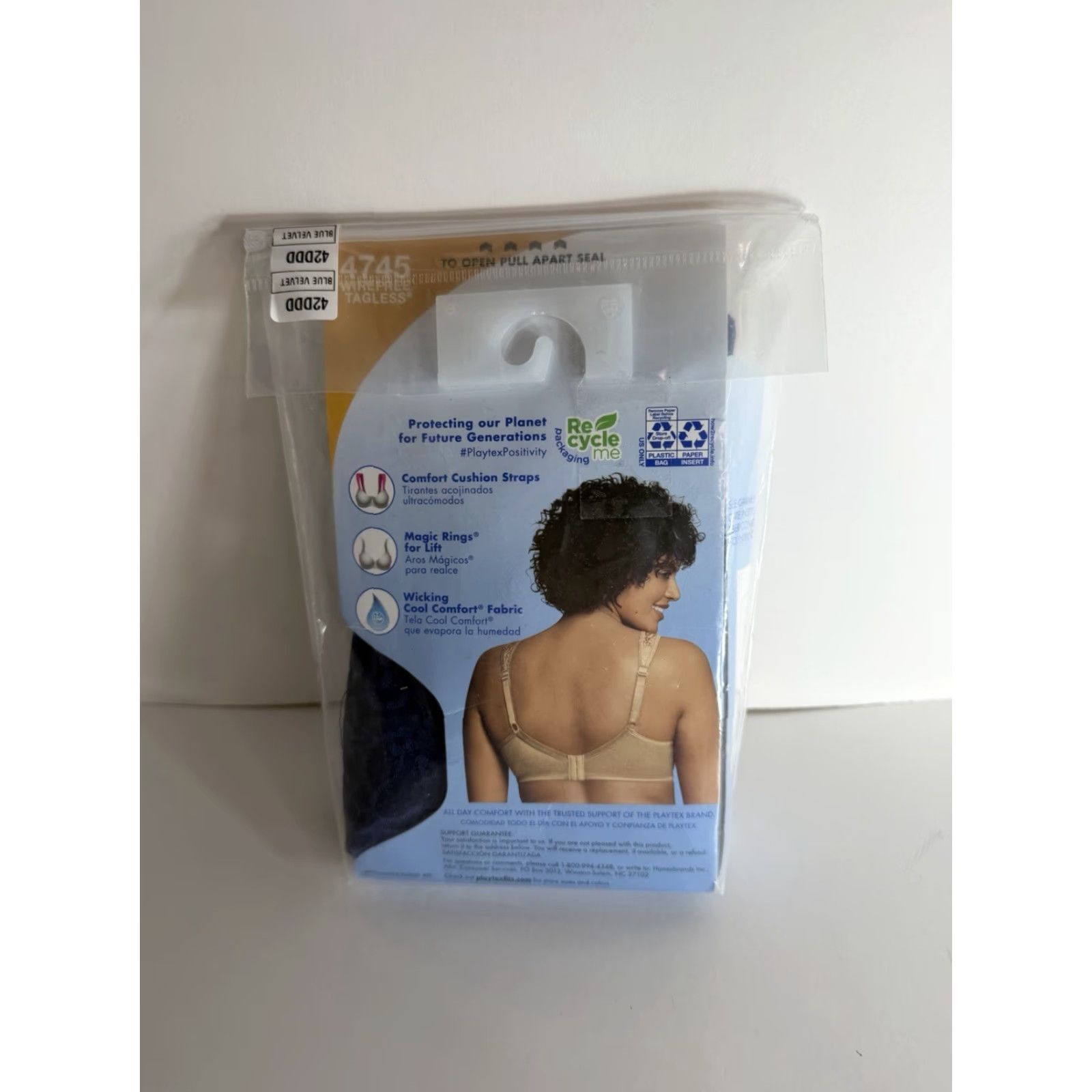 Vintage Playtex 18 Hour Ultimate Lift & Support Wirefree Bra-4745 42DDD Blue Velvet New Size ONE SIZE - 5 Thumbnail