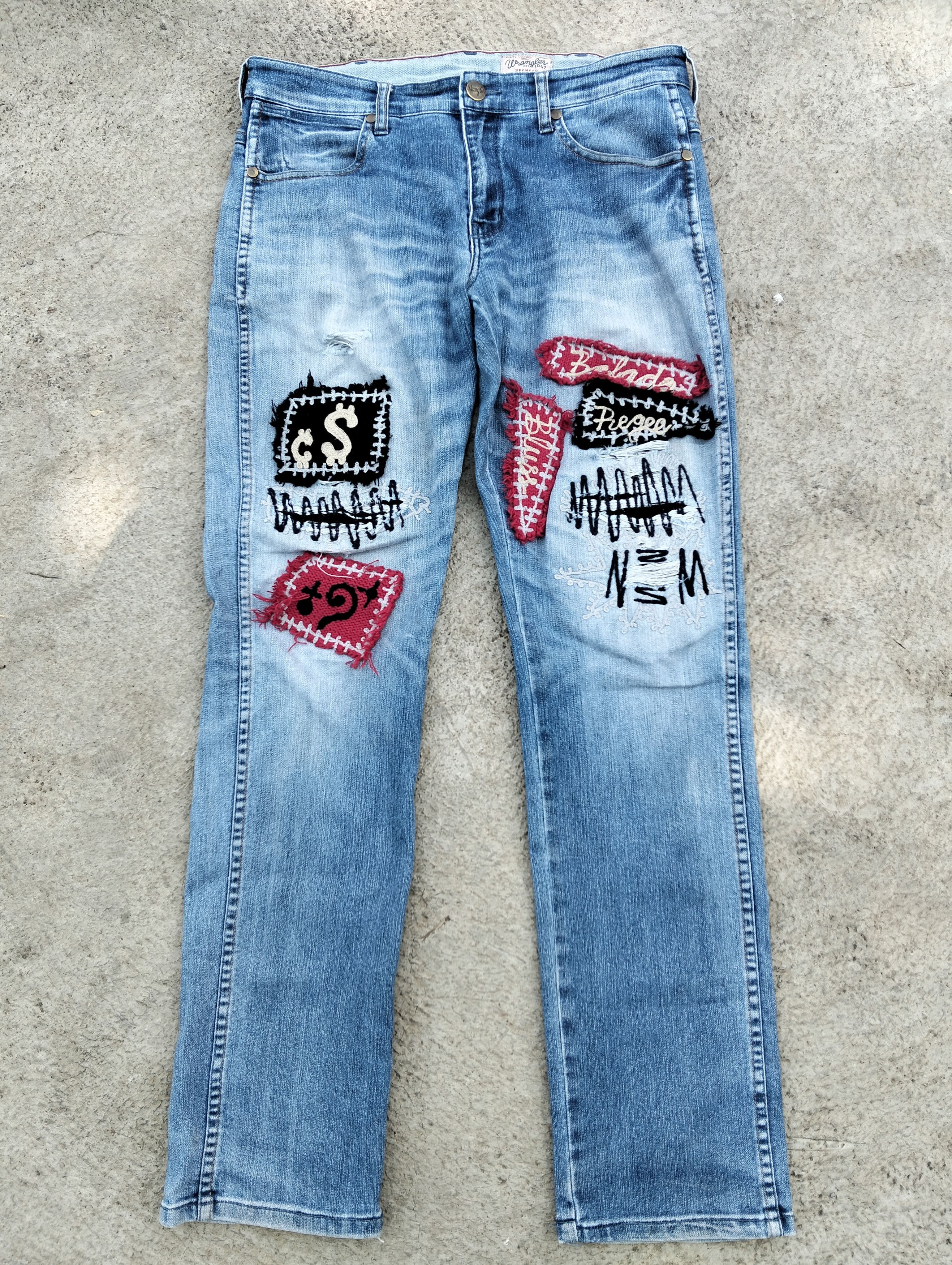 Vintage × Wrangler 🔥 90's Wrangler Spencer distressed Patched Jeans 🔥 Size US 34 / EU 50 - 1 Thumbnail
