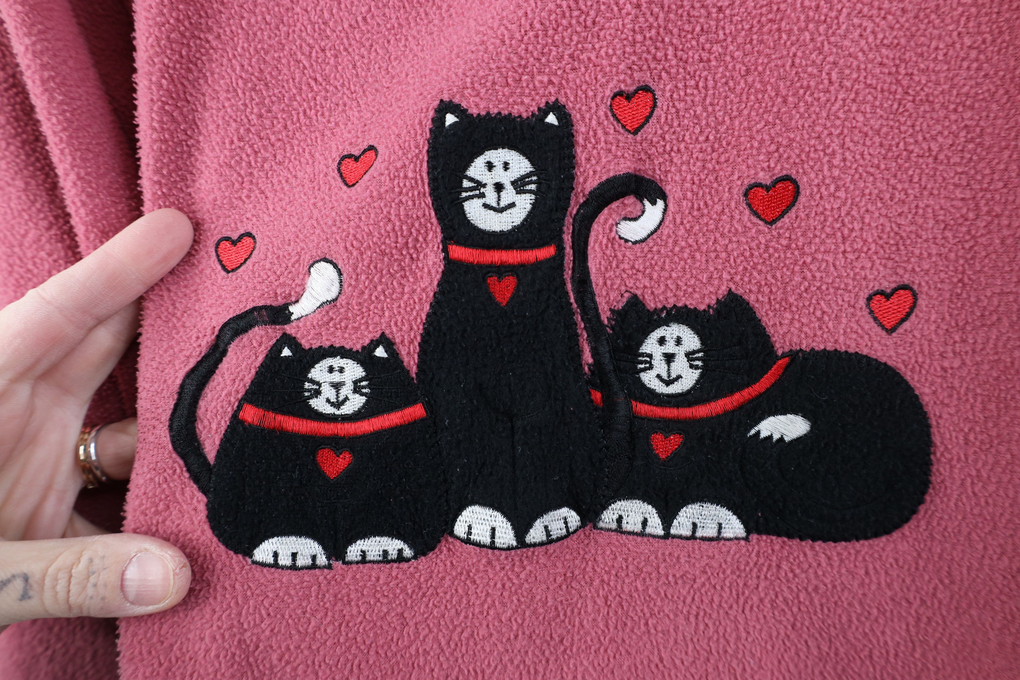 Vintage Vintage 90s Streetwear Cat Kitten Heart Fleece Sweater Pink Size L / US 10 / IT 46 - 4 Thumbnail