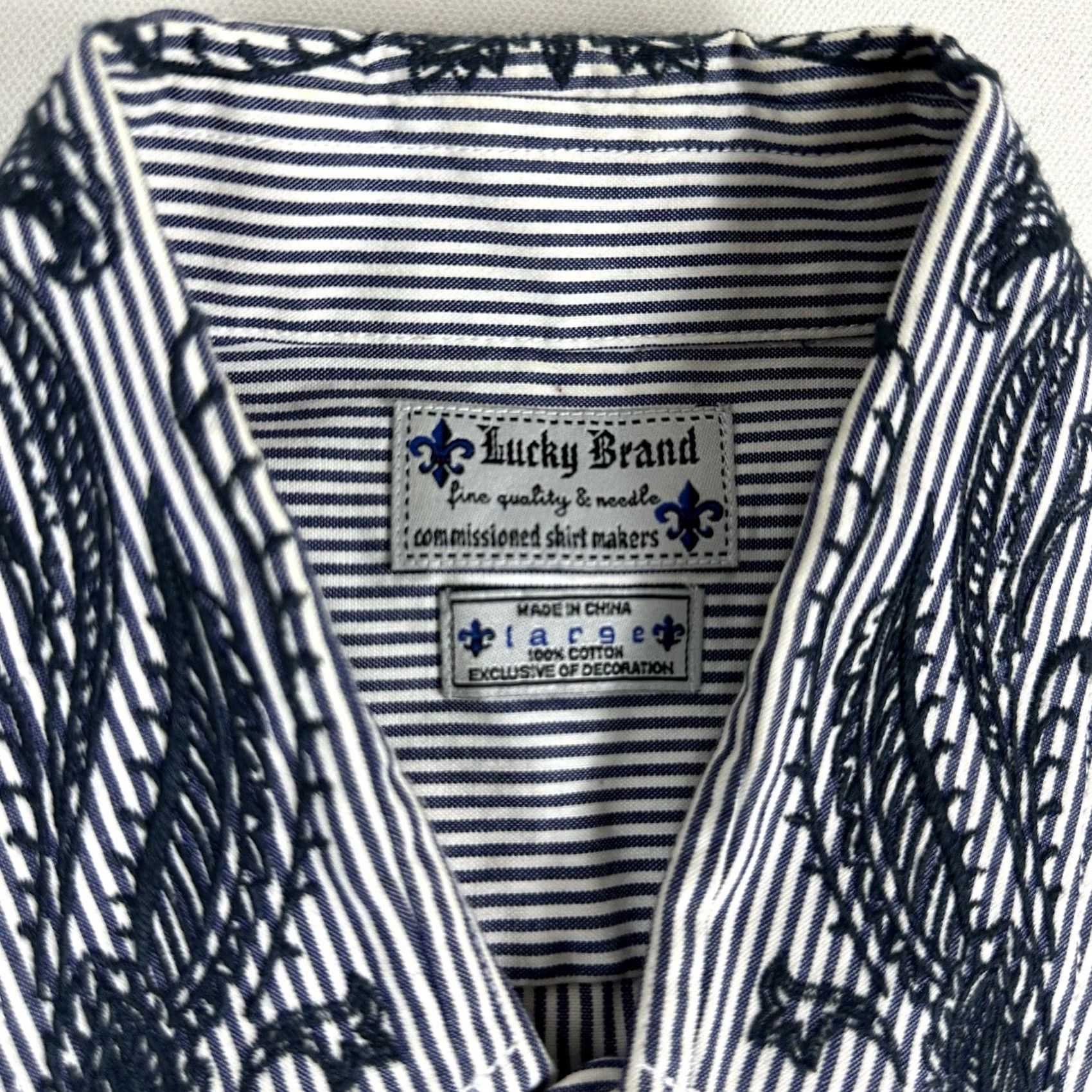 Lucky Brand LUCKY BRAND Button-Up Shirt Men XL Blue Embroidered Paisley Design Long Sleeve Casual All Seasons Regular Fit Size US XL / EU 56 / 4 - 5 Thumbnail