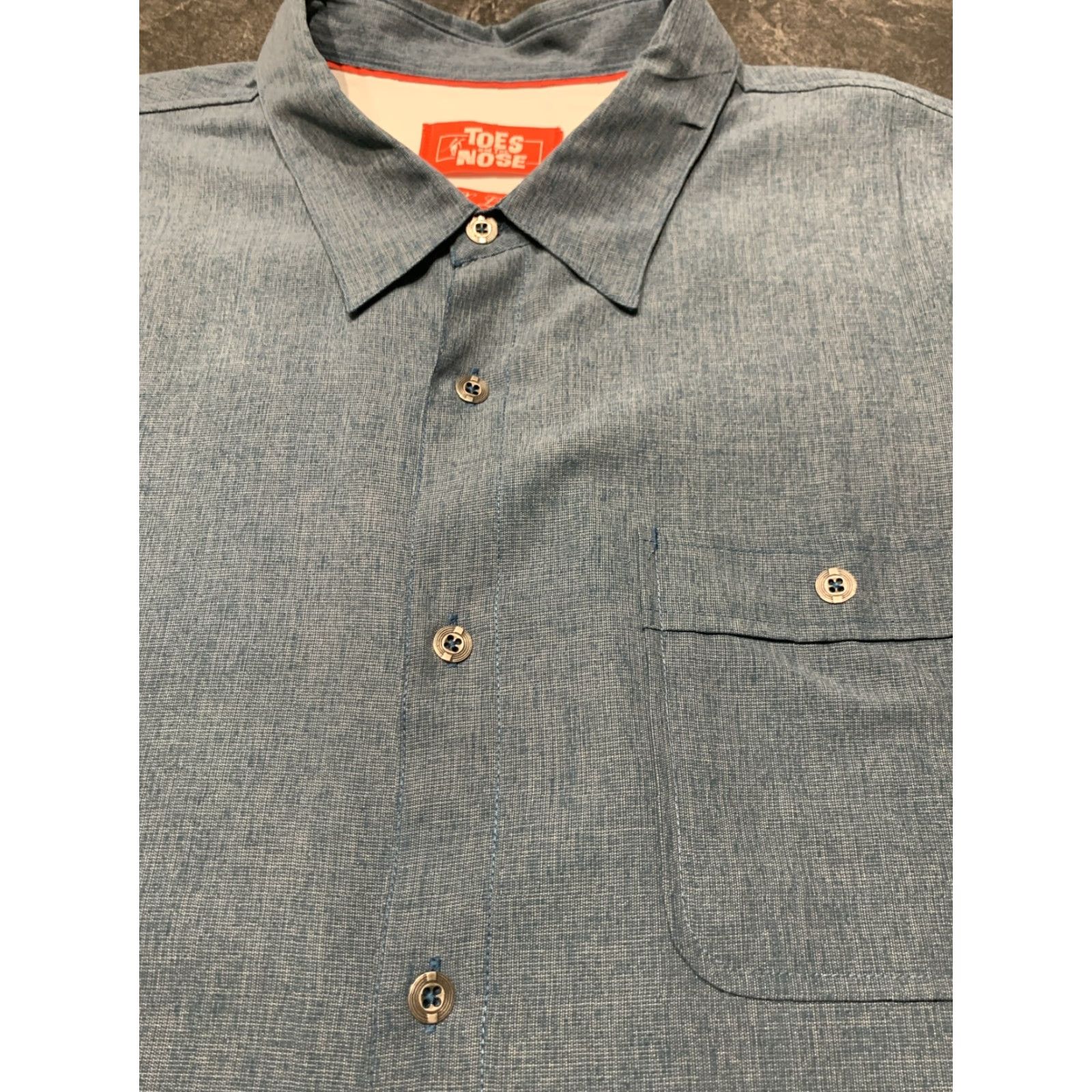 Vintage Toes On The Nose Button Shirt XXL 2XL Blue Polyester Blend Short Sleeve Pocket Size US XXL / EU 58 / 5 - 3 Thumbnail