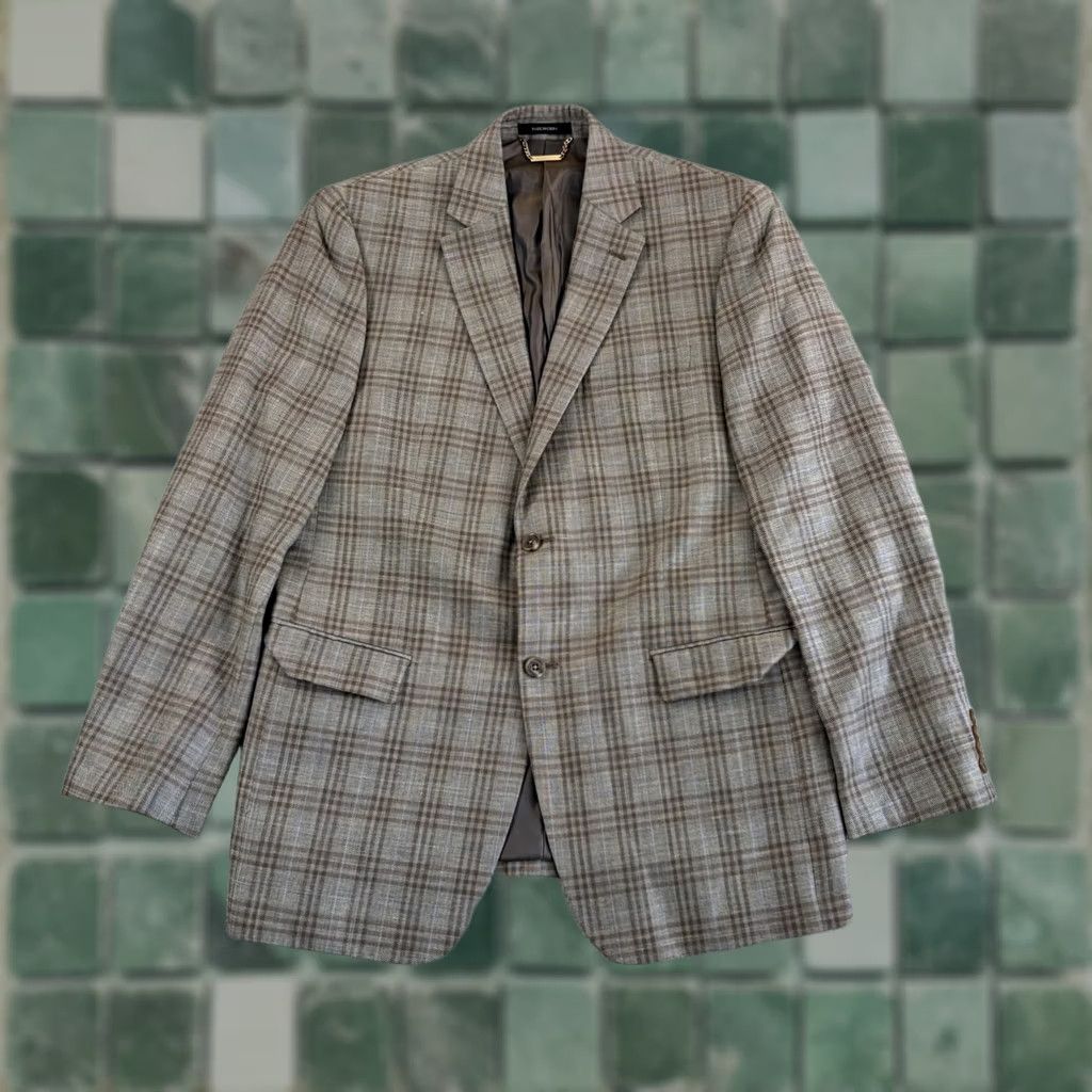 Vintage Donald J. Trump 2 Button Sport Coat Blazer Brown Windowpane Linen Wool Men 40R Size 40R - 1 Thumbnail