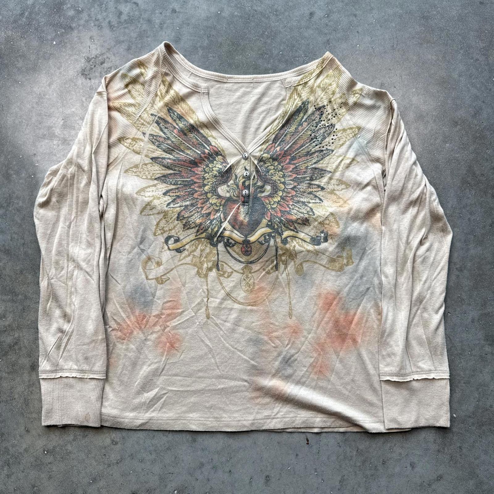 Other Vintage Y2k Long Sleeve Skull Cross & Wings Design T-Shirt Size M / US 6-8 / IT 42-44 - 1 Thumbnail