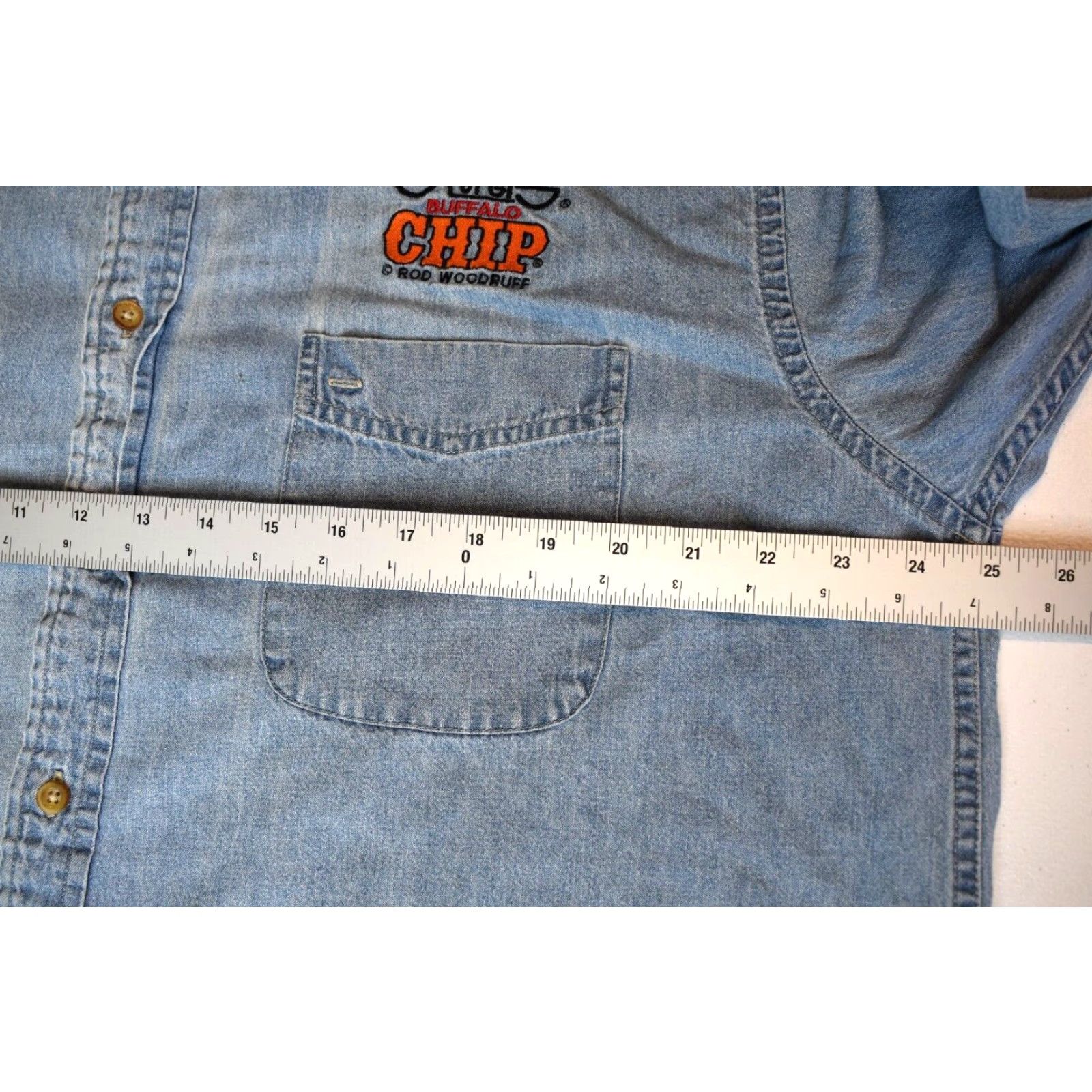 Denime VINTAGE Harriton Sturgis Buffalo Chip Embroidered Longhorn Denim Shirt Mens XL Long Sleeve Blue Cotton Button Down Collared Size US XL / EU 56 / 4 - 3 Thumbnail