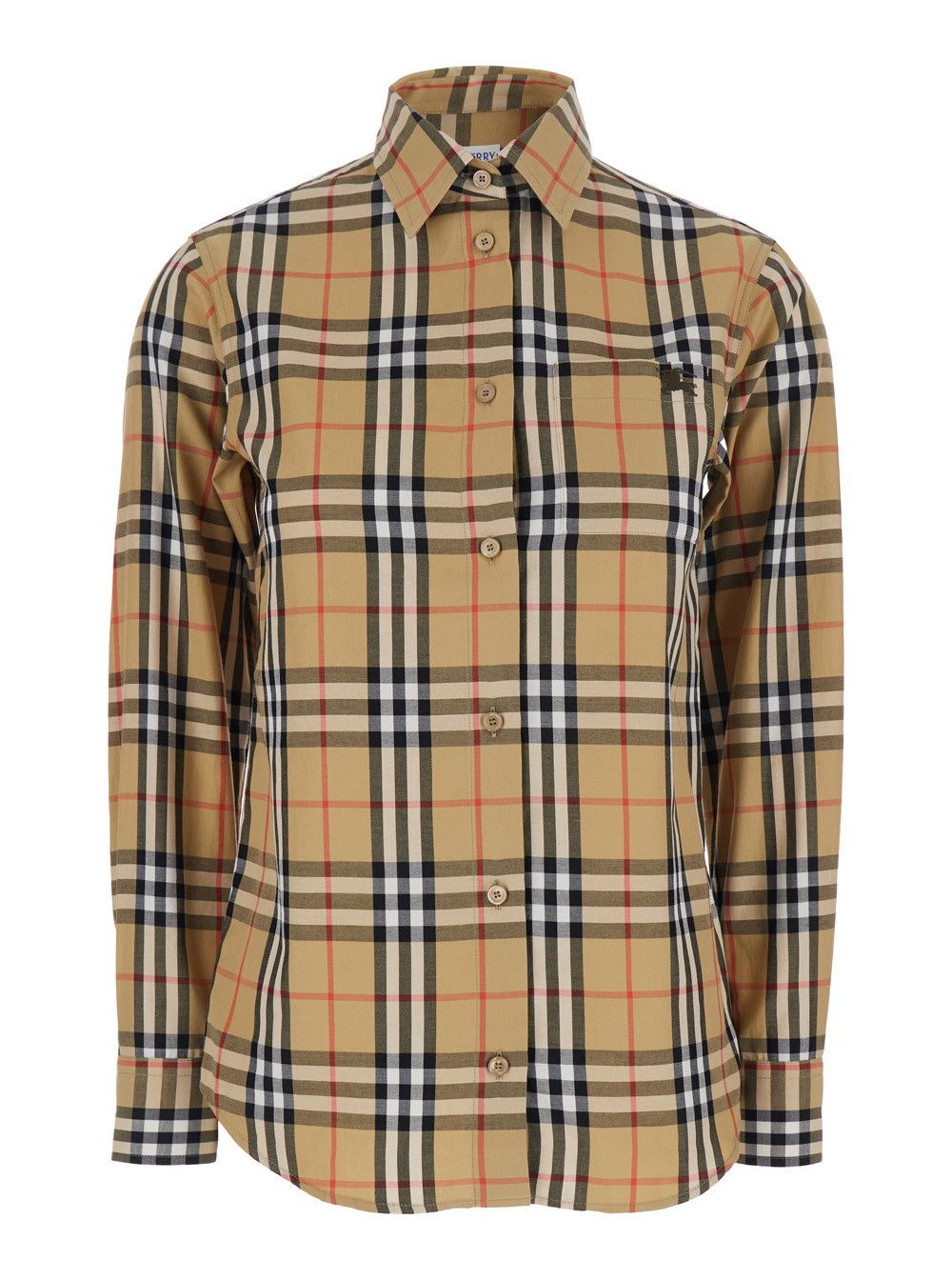 Burberry 'Emma' Beige Shirt with EKD Embroidery on the Front and All-Over Check Motif in Cotton Woman Size M / US 6-8 / IT 42-44 - 1 Thumbnail