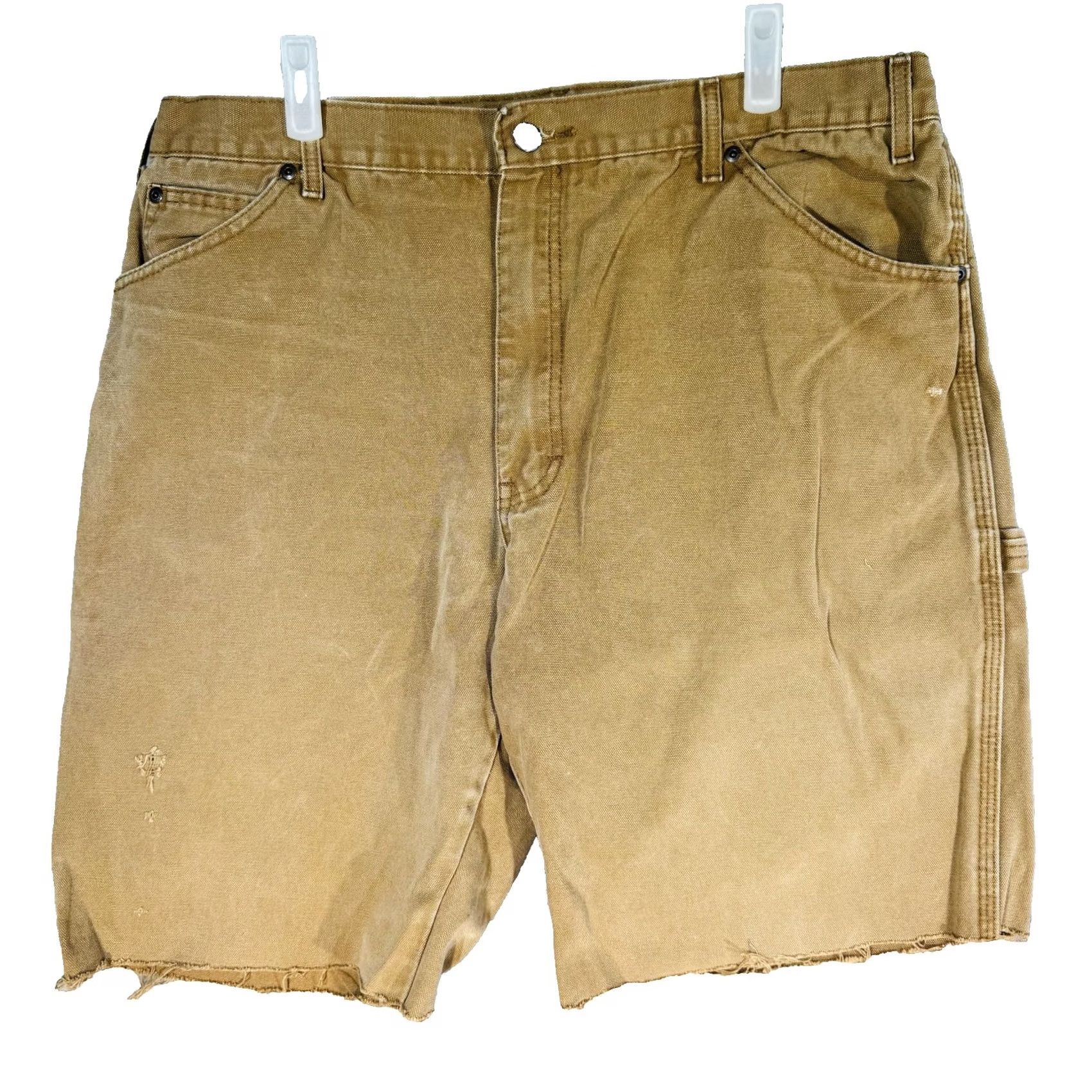 Dickies Dickies Cargo Shorts Mens 38 Brown Canvas Distressed Relaxed Fit Belted Pockets Cargo Pocket Raw Hem 9in Inseam Cotton Size US 38 / EU 54 - 5 Thumbnail