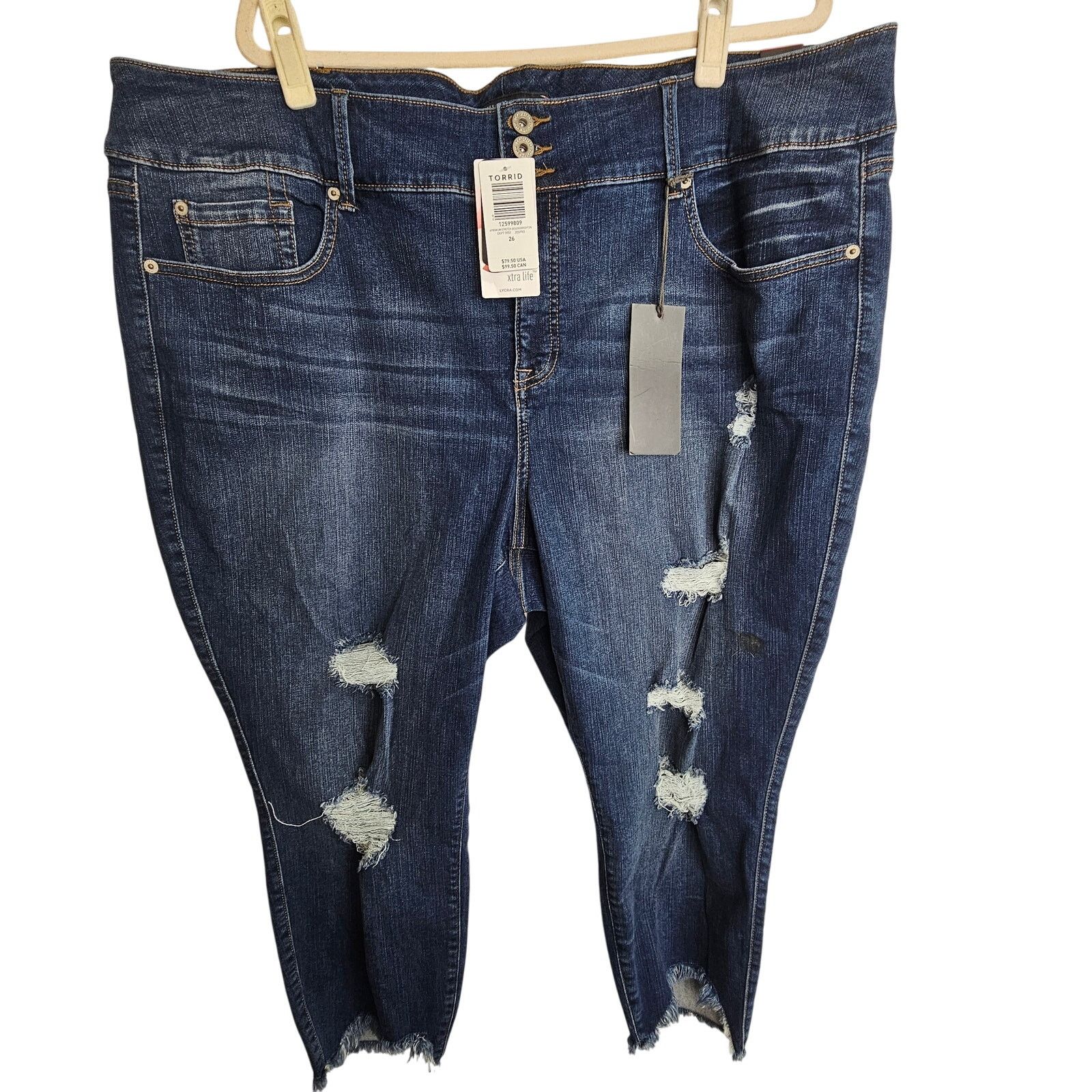 Torrid Torrid Womens Brighton Jeggings Distressed Jeans 26 Cropped Size 42" / US 20 - 1 Thumbnail