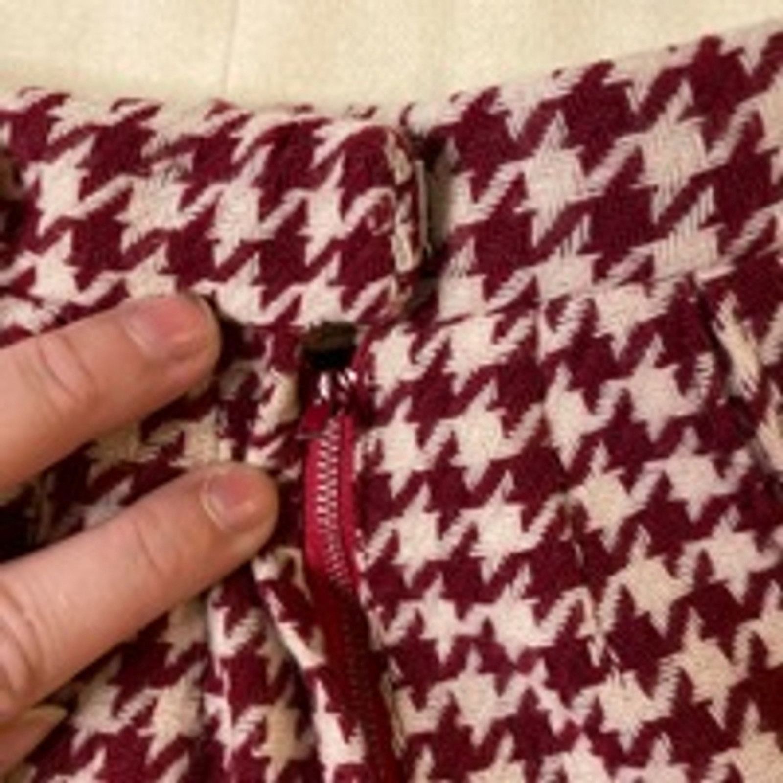 Vintage Vintage 70s Girls Outfit Cream Maroon Trim Top & Houndstooth Size 25" / US 0 / IT 36 - 5 Thumbnail